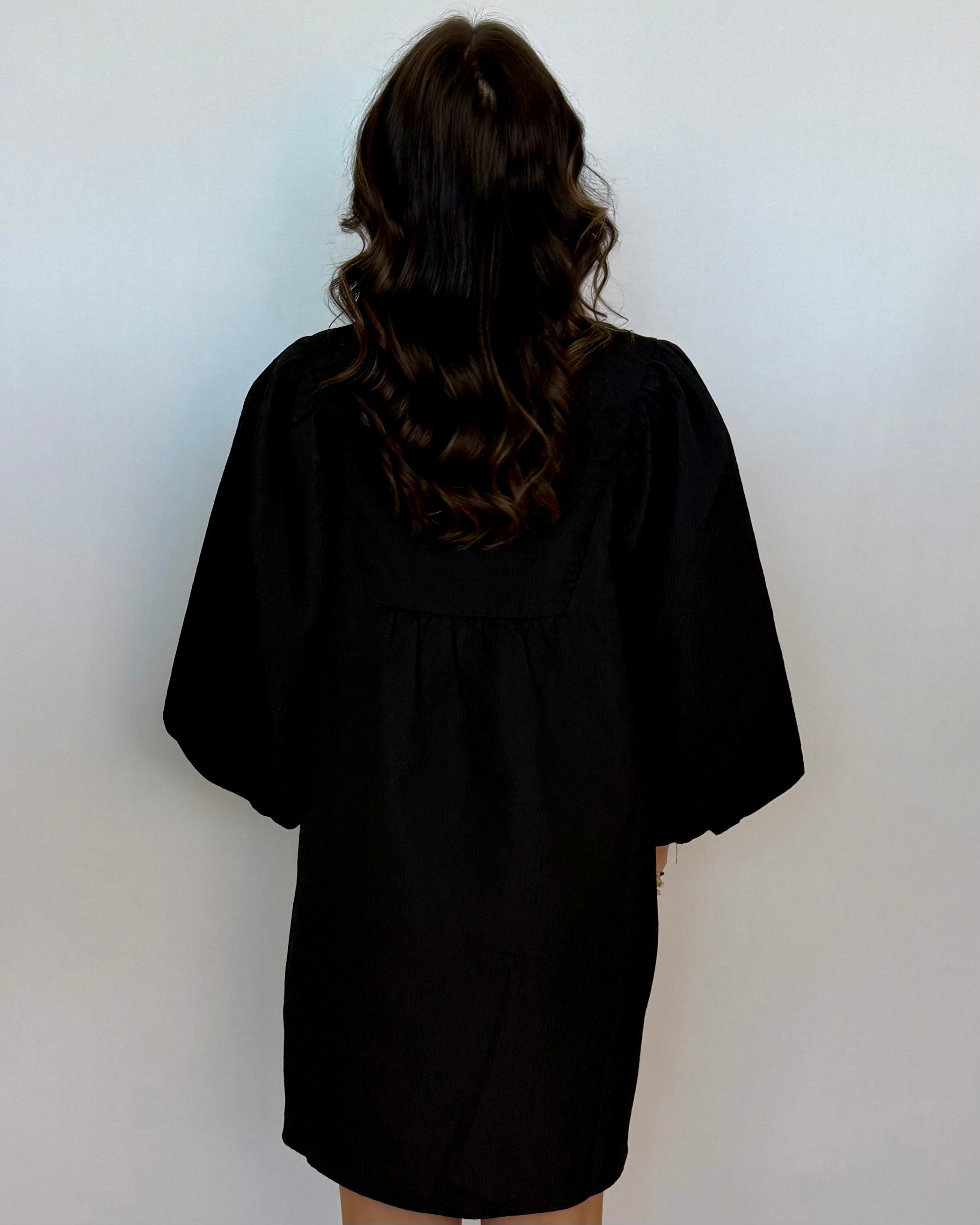 Wear It Out Black Textured Babydoll Dress-Shop-Womens-Boutique-Clothing
