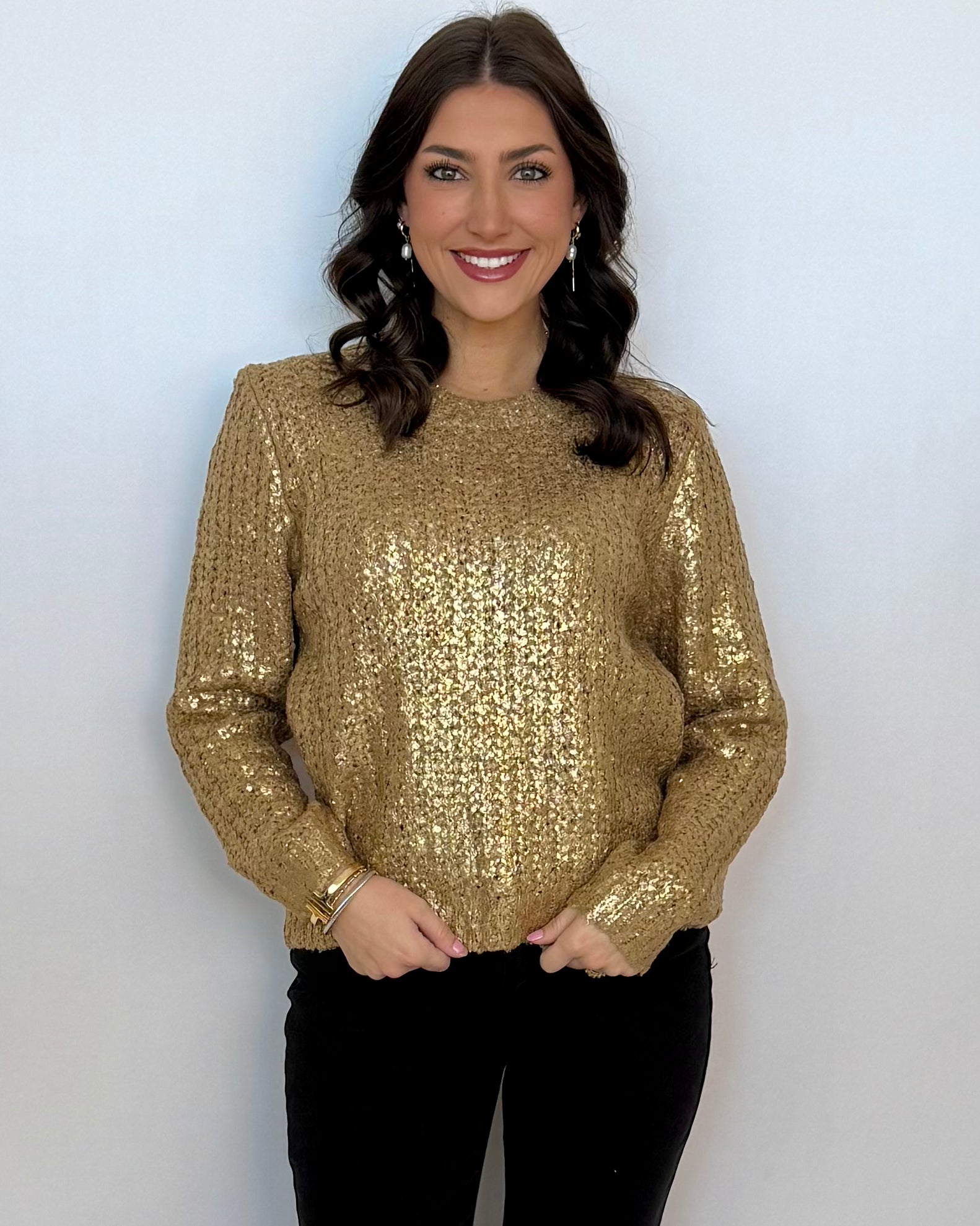 Strike An Attitude Gold Metallic Sweater-Shop-Womens-Boutique-Clothing