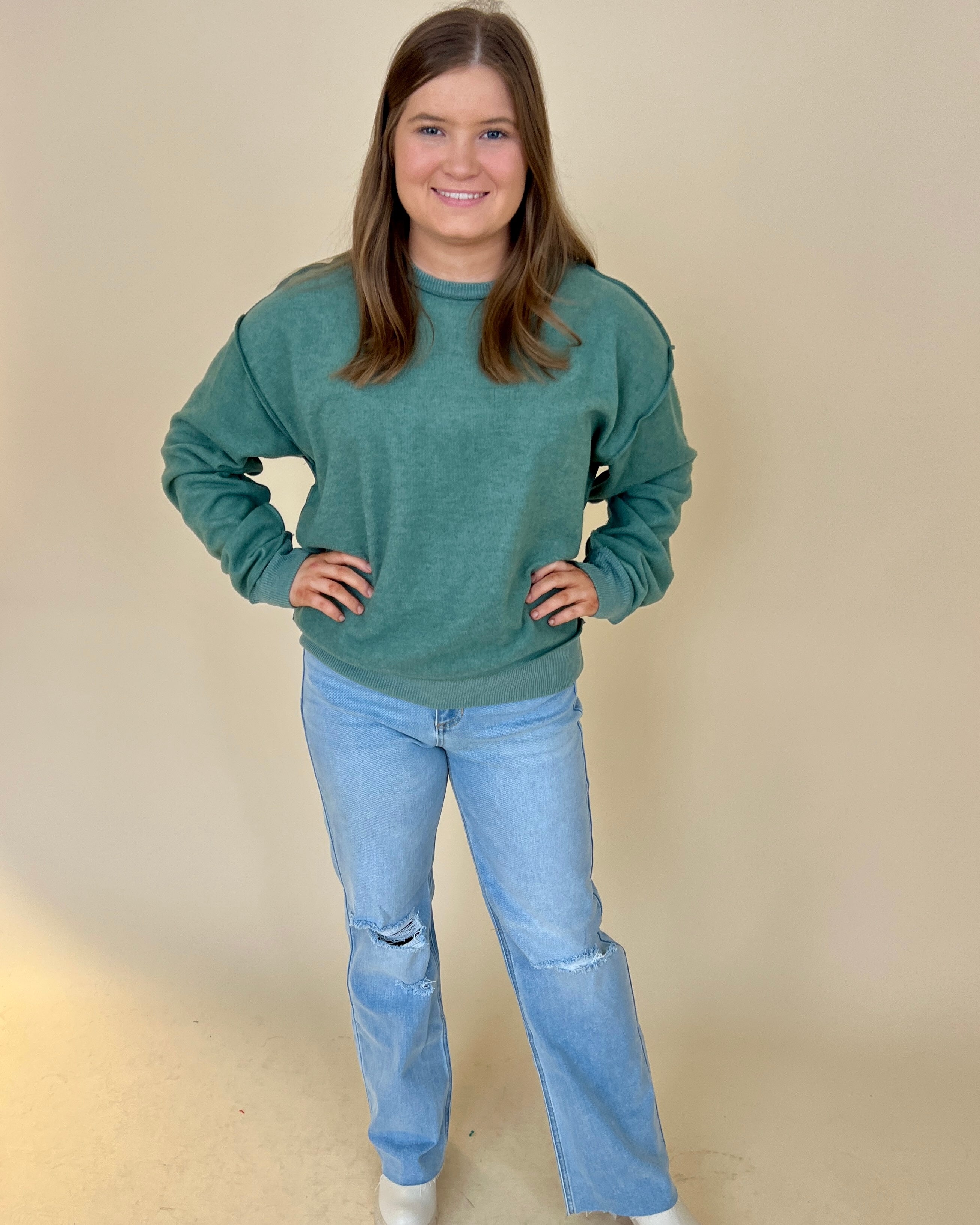 Don't Blame Me Gray Green Knit Top-Shop-Womens-Boutique-Clothing