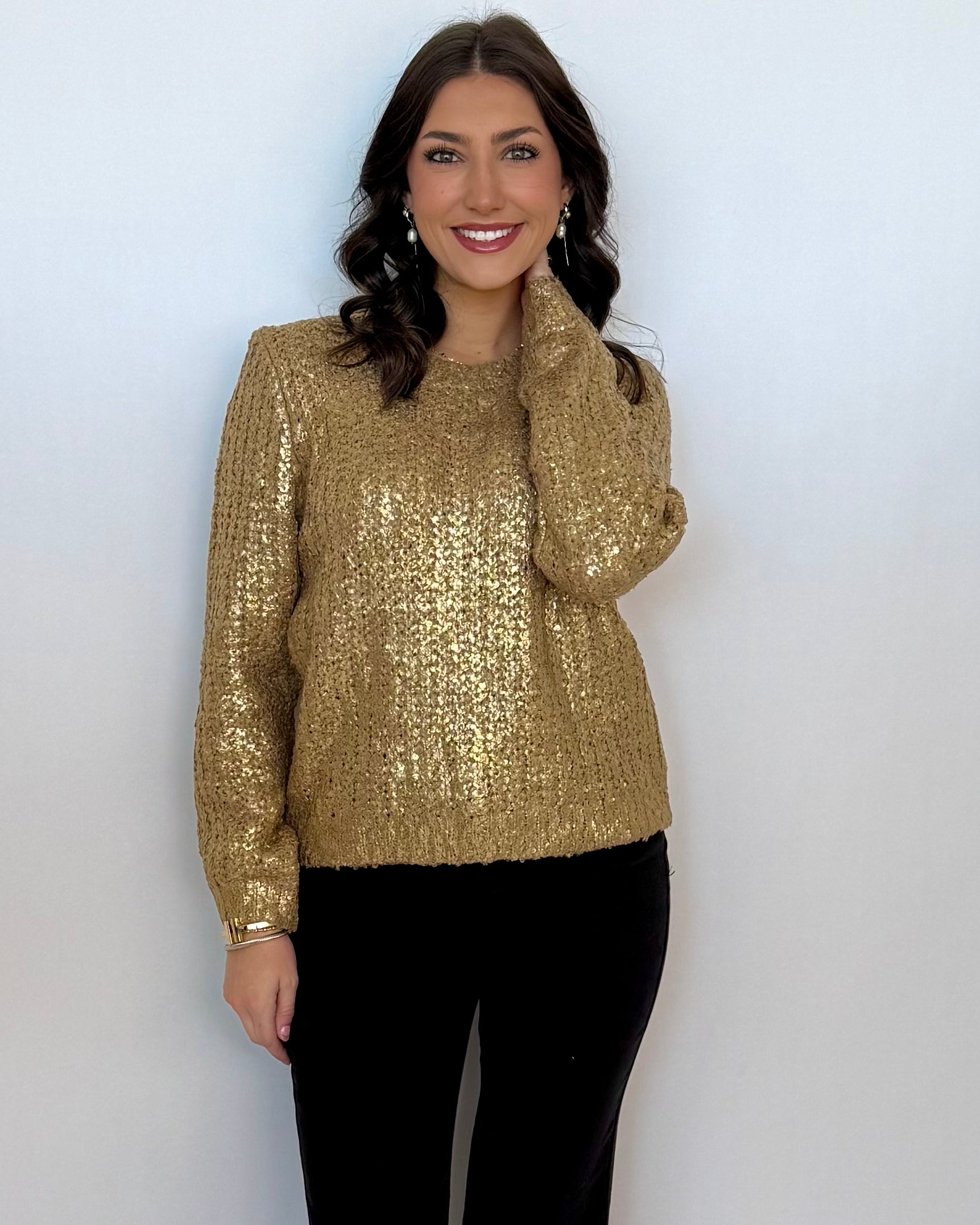 Strike An Attitude Gold Metallic Sweater-Shop-Womens-Boutique-Clothing