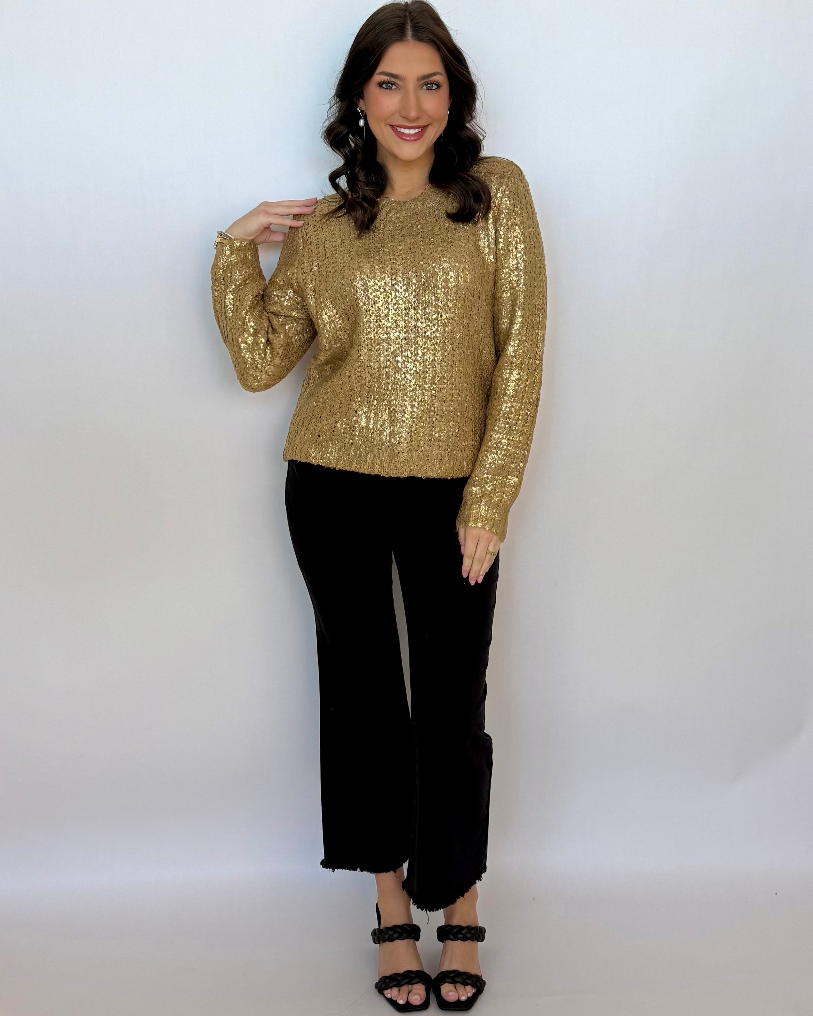 Strike An Attitude Gold Metallic Sweater-Shop-Womens-Boutique-Clothing
