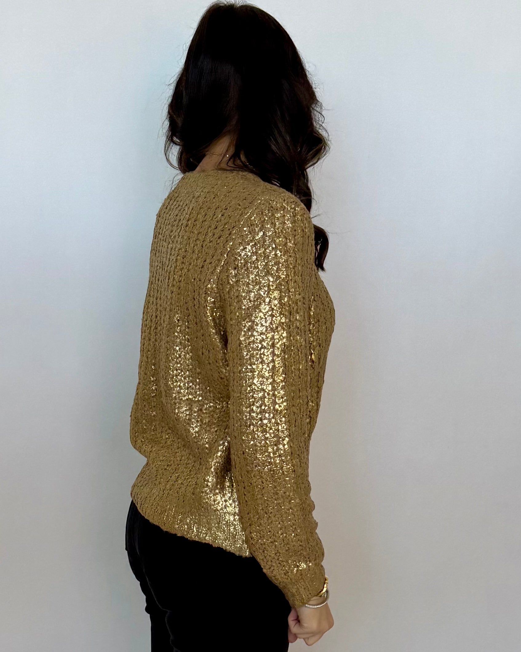 Strike An Attitude Gold Metallic Sweater-Shop-Womens-Boutique-Clothing