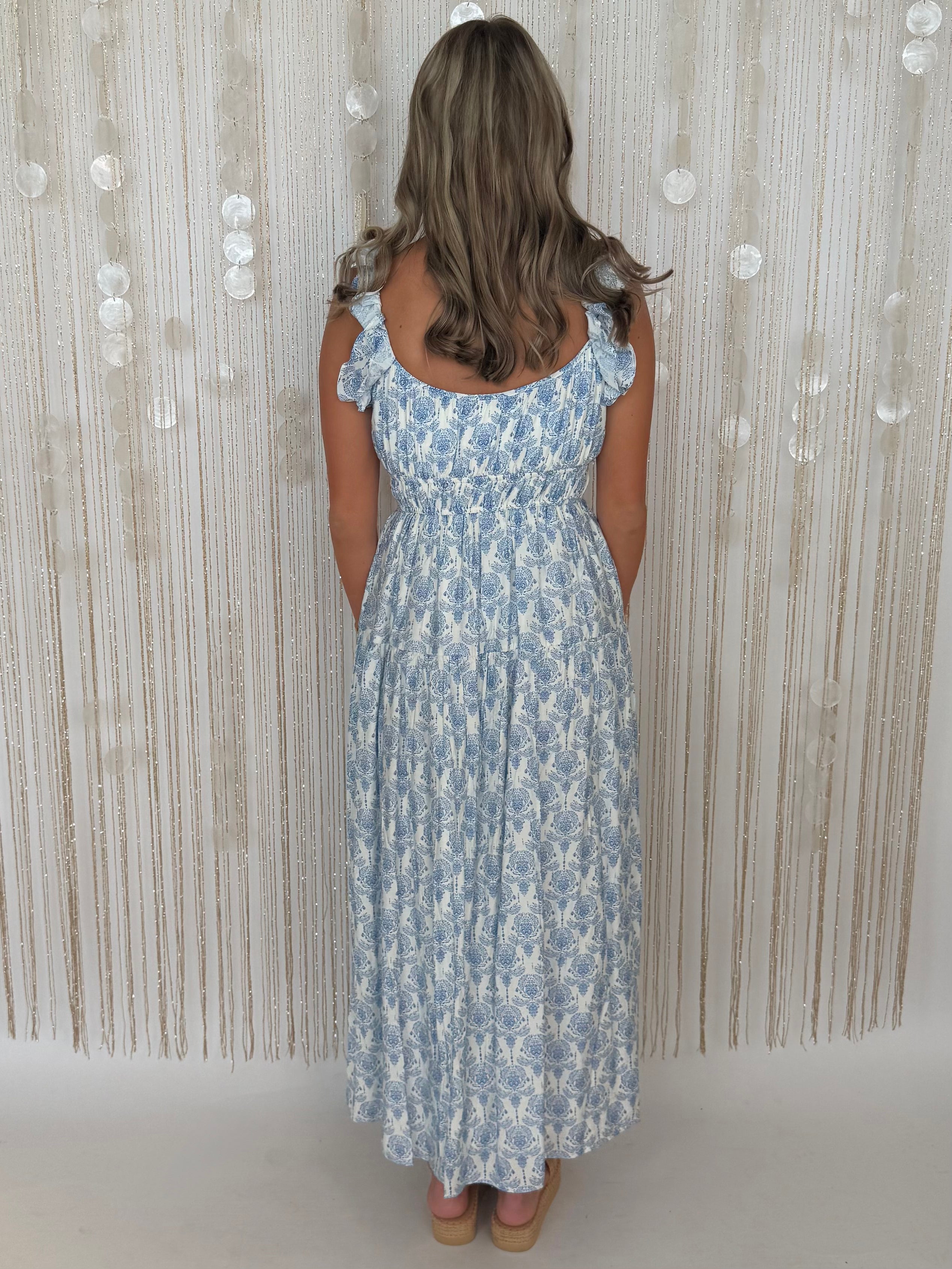 Getting Ready Blue Ruffle Strap Dress-Shop-Womens-Boutique-Clothing