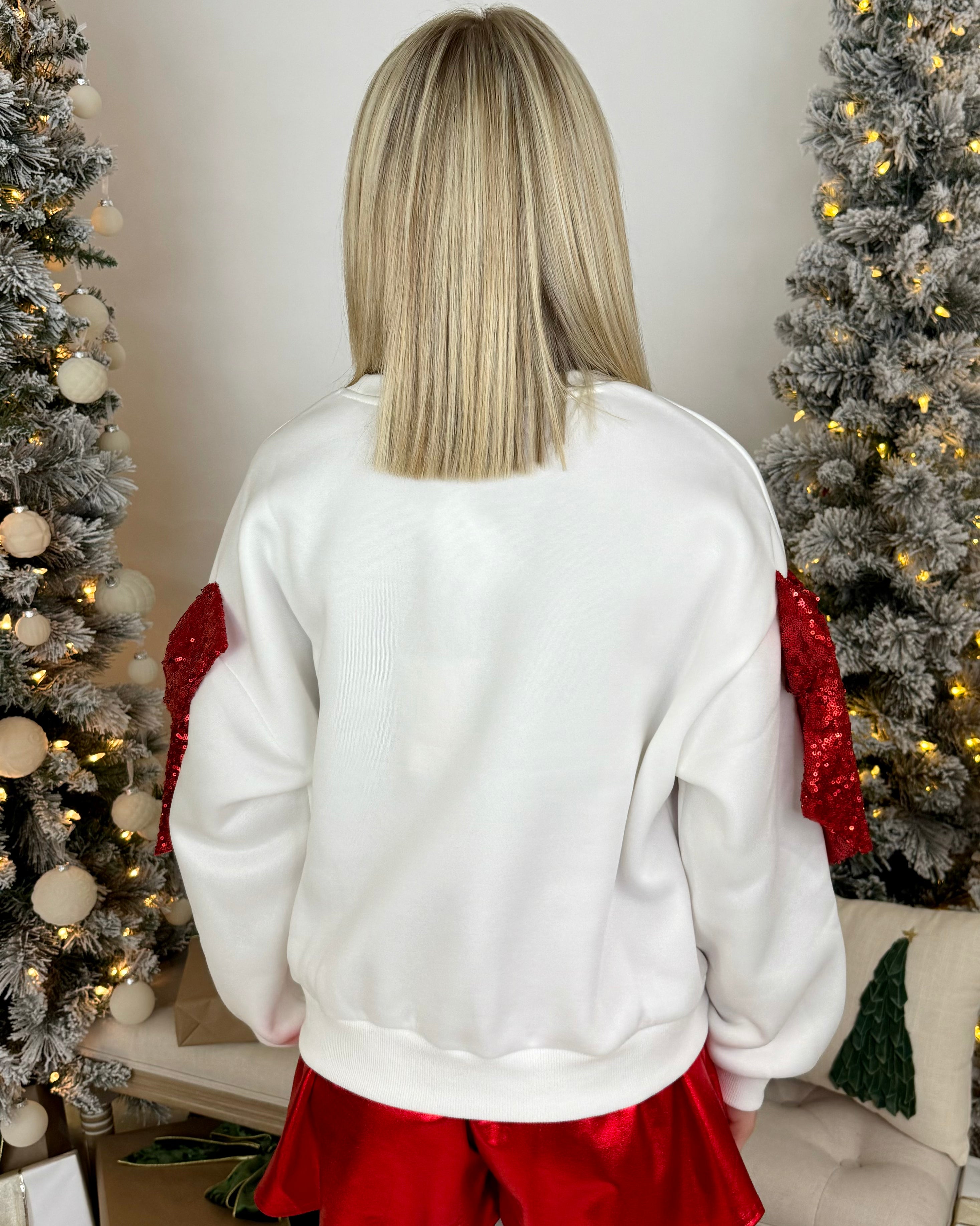 Wrap Up Ivory/Red Sequin Bow Top-Shop-Womens-Boutique-Clothing