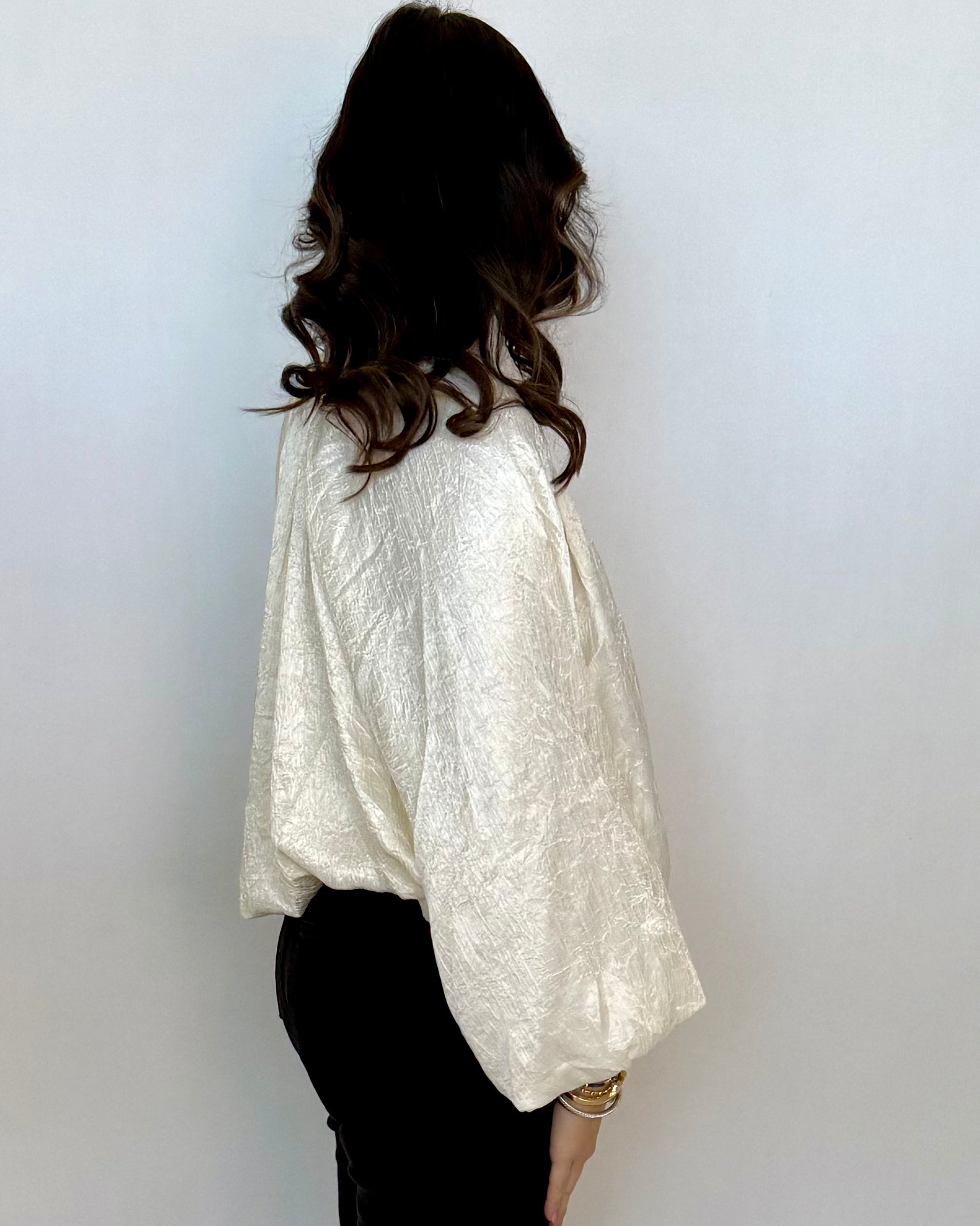 Till I Found You Cream Metallic Pleated Top-Shop-Womens-Boutique-Clothing