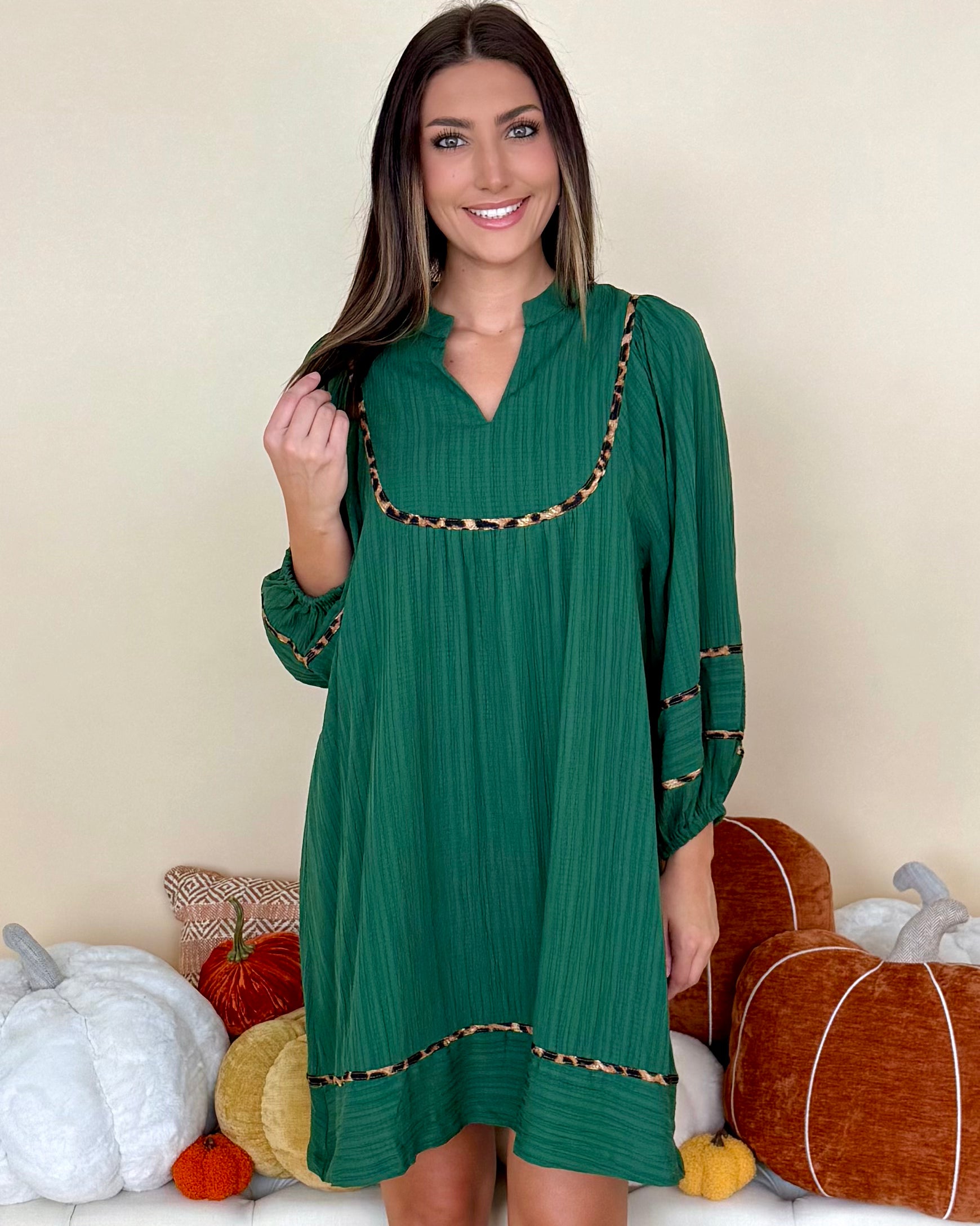 Lasting Look Palm Green Piped Detail Dress-Shop-Womens-Boutique-Clothing