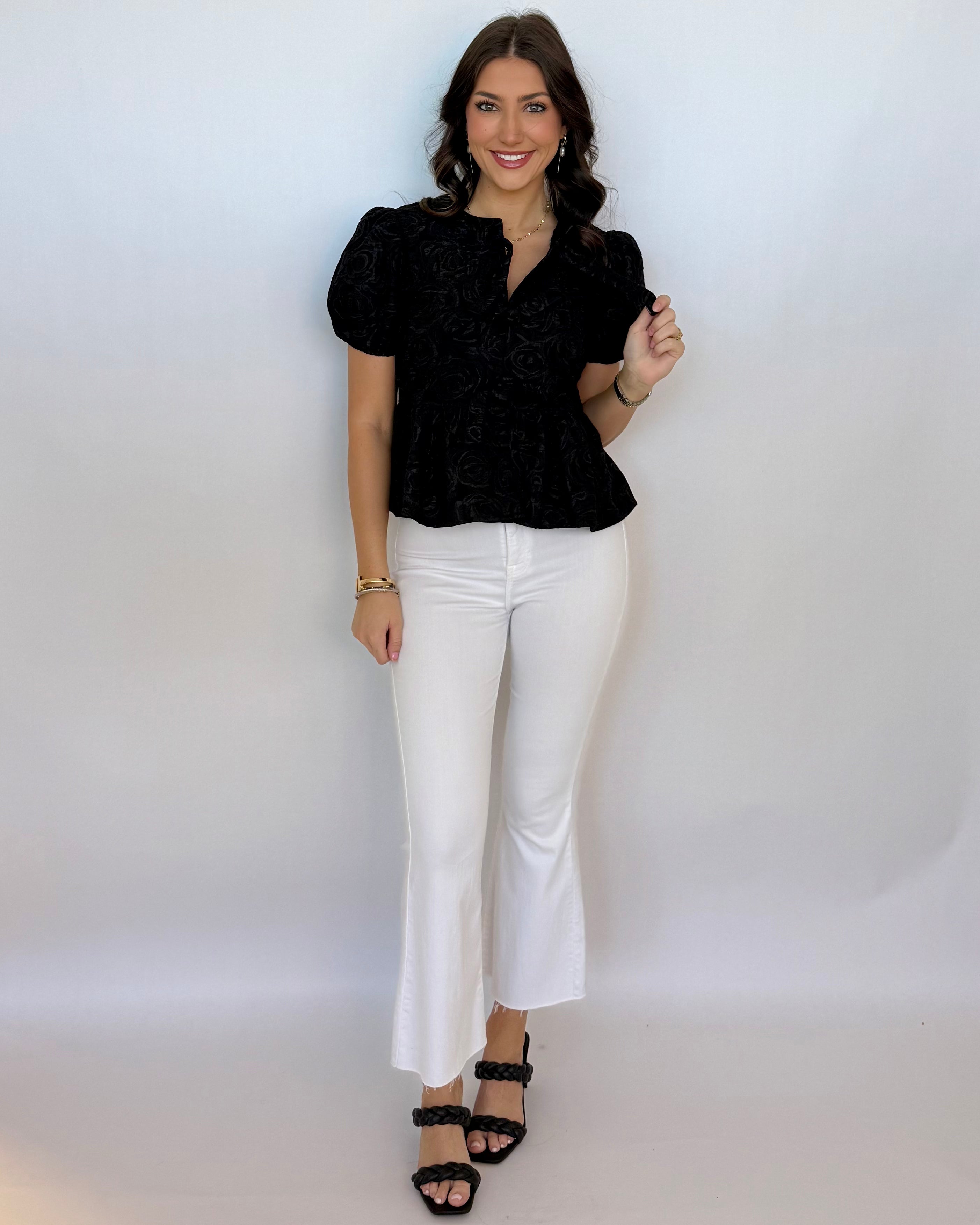 Right Turns Black Floral Jacquard Bow Top-Shop-Womens-Boutique-Clothing