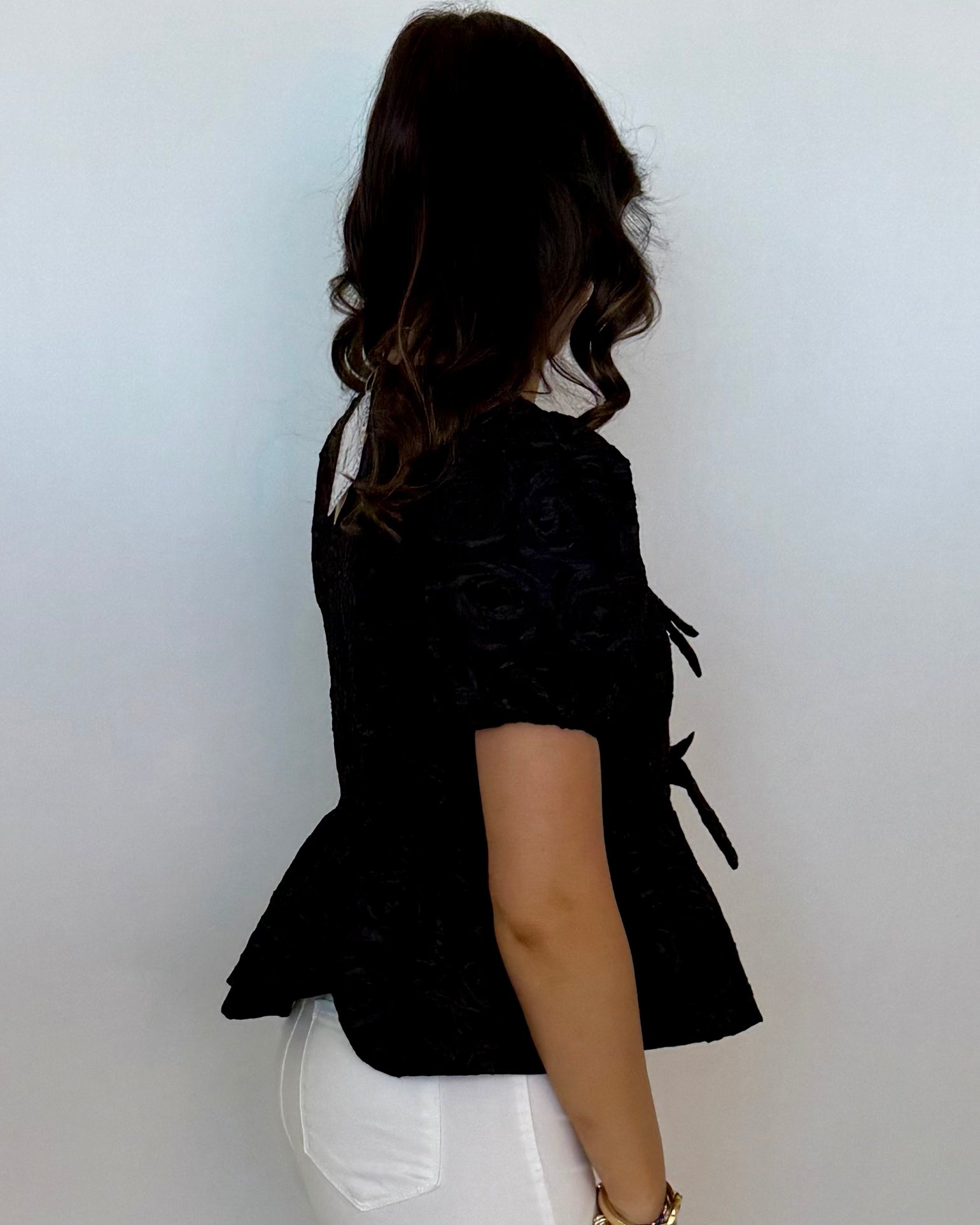 Right Turns Black Floral Jacquard Bow Top-Shop-Womens-Boutique-Clothing