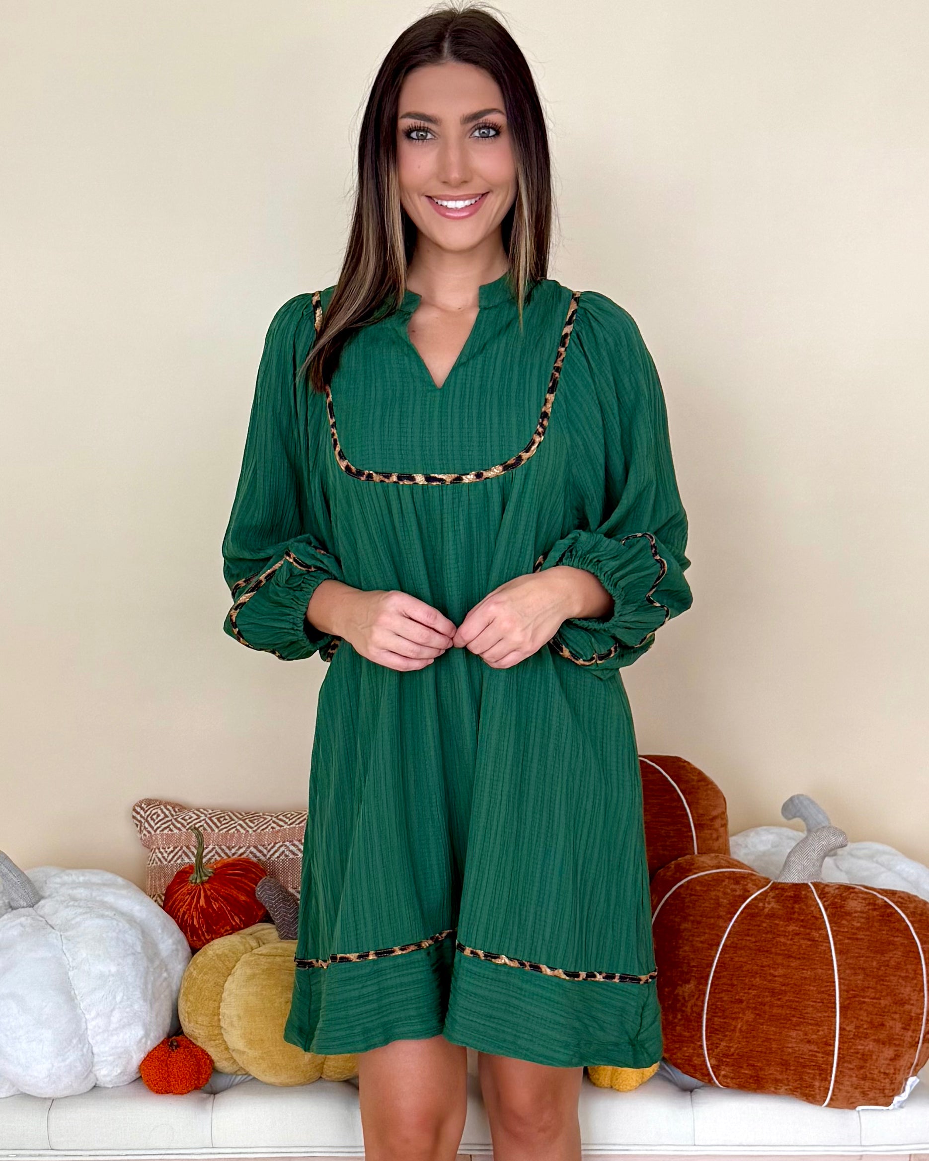 Lasting Look Palm Green Piped Detail Dress-Shop-Womens-Boutique-Clothing