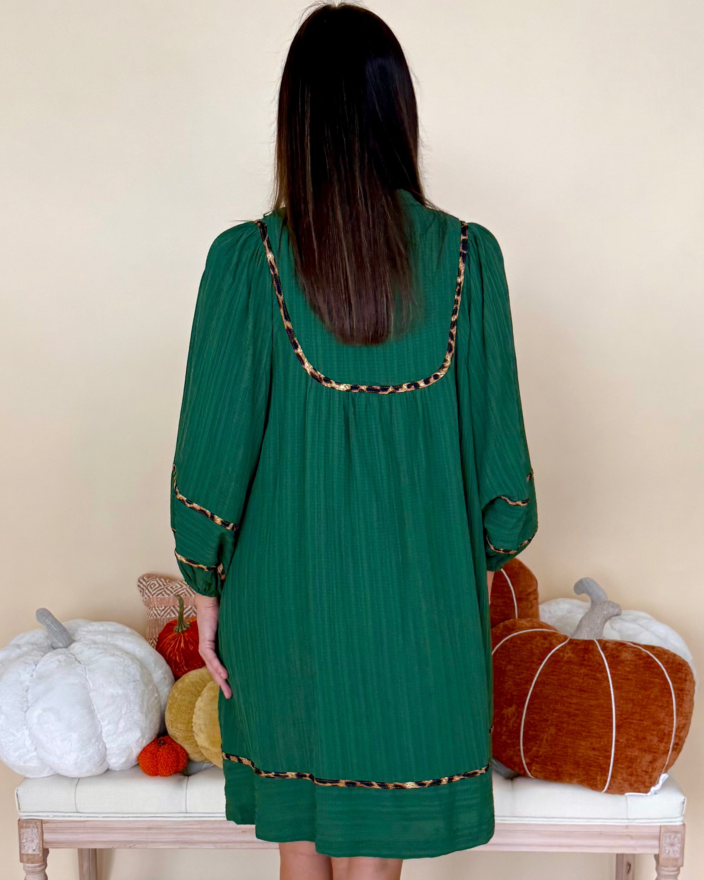 Lasting Look Palm Green Piped Detail Dress-Shop-Womens-Boutique-Clothing