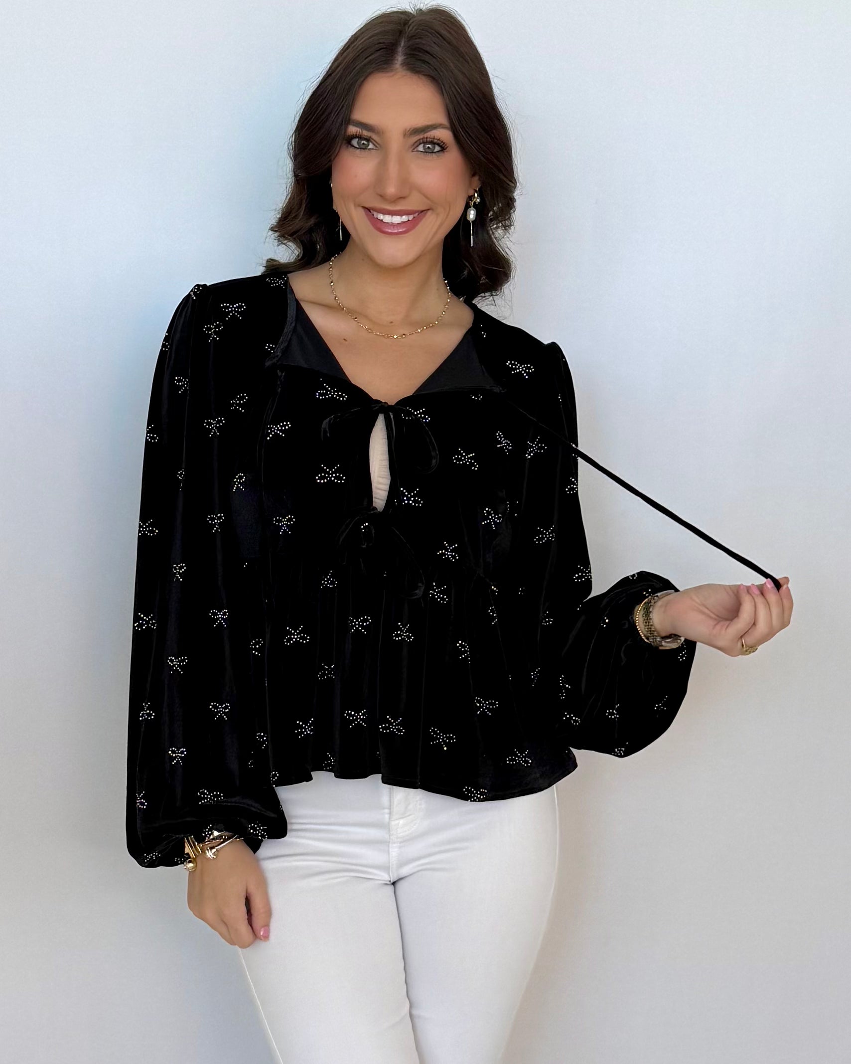 Sparkle Season Black Ribbon Embellished Velvet Top-Shop-Womens-Boutique-Clothing