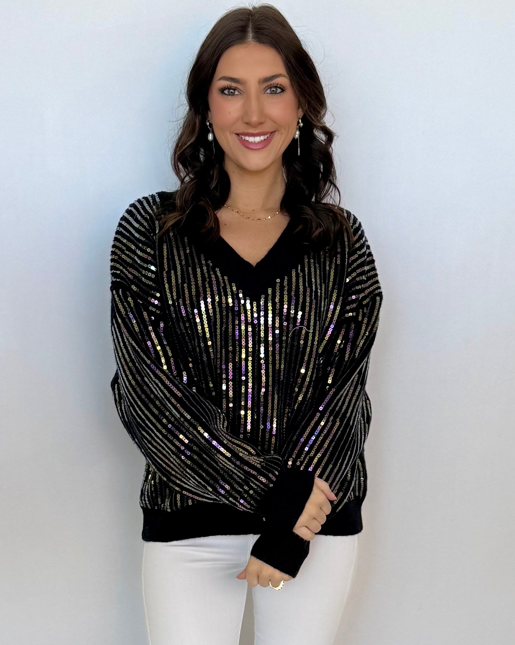 Wander With Me Black Clear Sequin Sweater-Shop-Womens-Boutique-Clothing