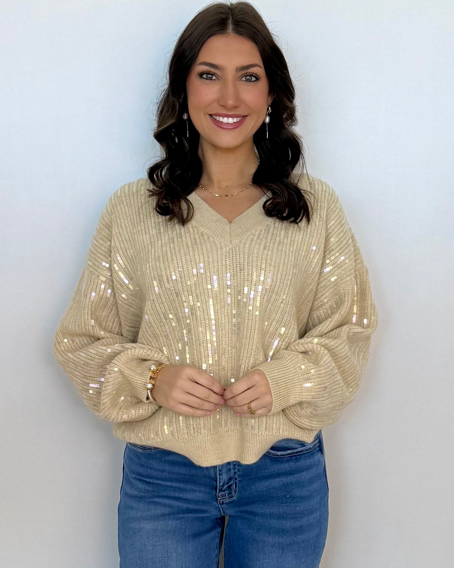 Wander With Me Oatmeal Clear Sequin Sweater-Shop-Womens-Boutique-Clothing