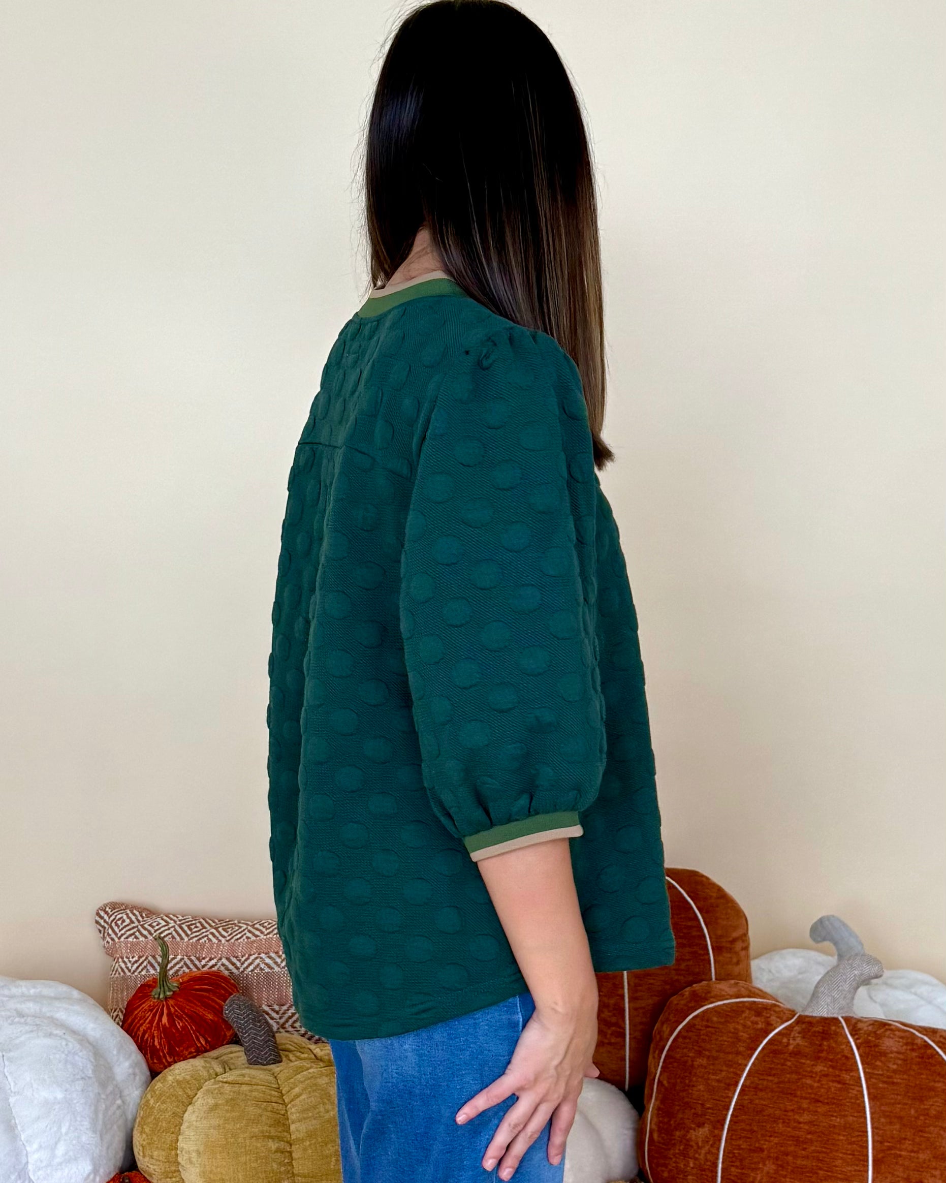 Keep Watching Hunter Green Embossed Stripe Top-Shop-Womens-Boutique-Clothing