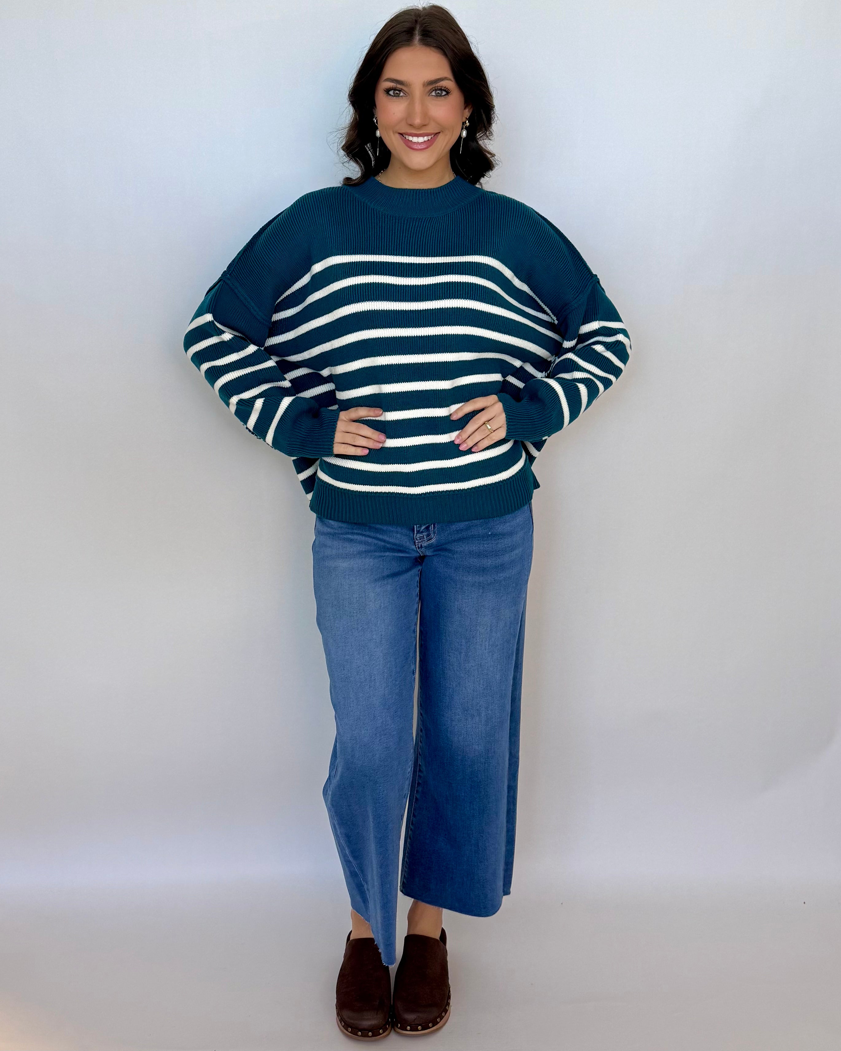 Cozy Fire Teal Striped Sweater-Shop-Womens-Boutique-Clothing