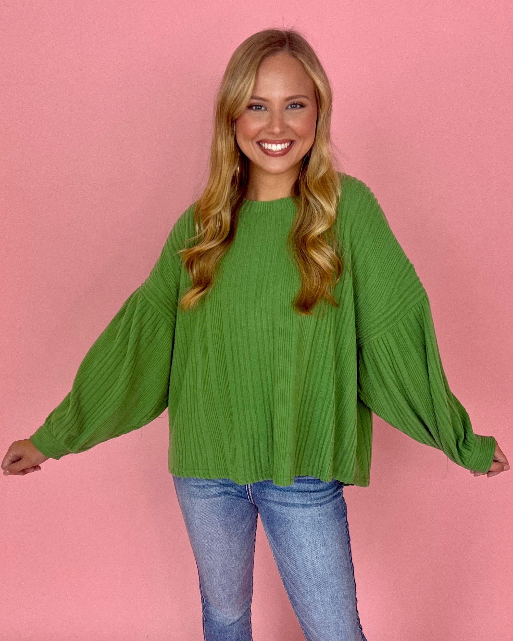 Stay With Me Apple Green Ribbed Puff Sleeve Knit Top-Shop-Womens-Boutique-Clothing