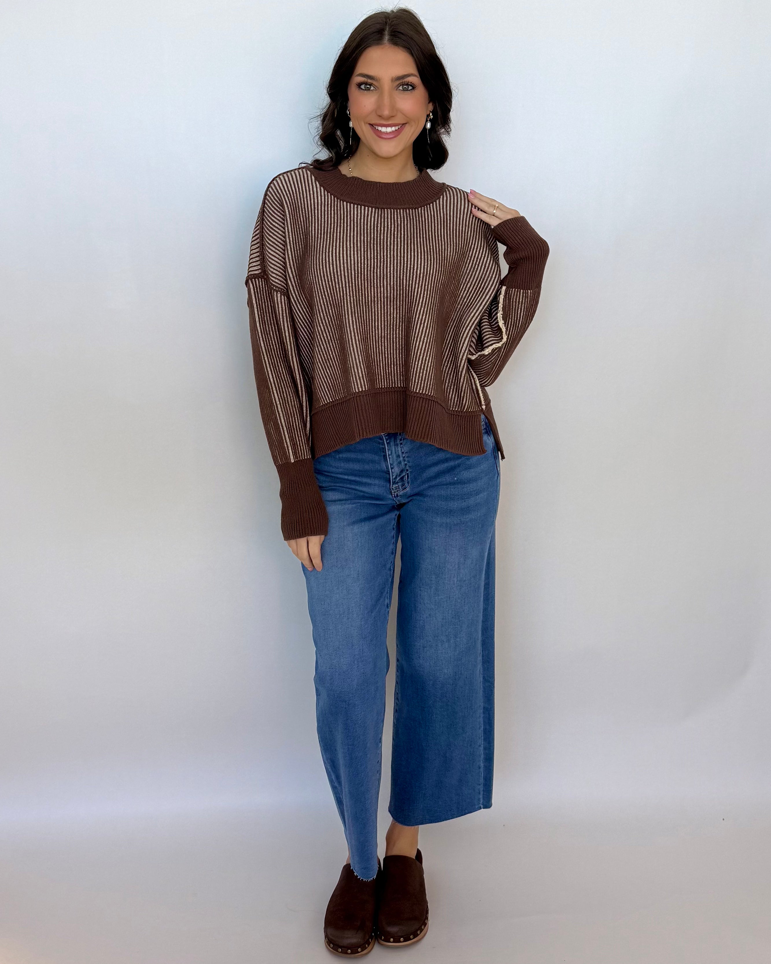 Maple Lane Brown Round Neck Sweater-Shop-Womens-Boutique-Clothing