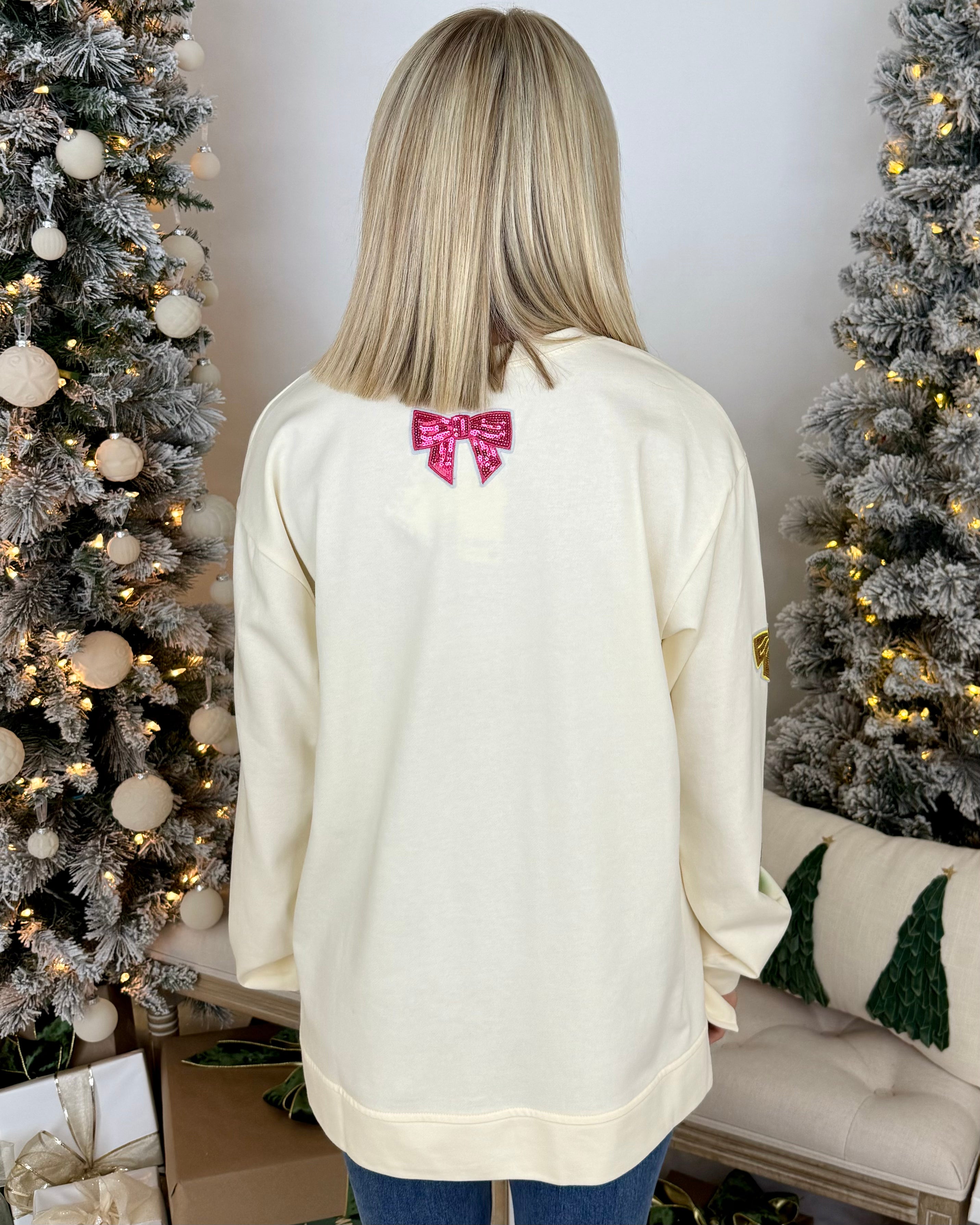 Dream Maker Ivory Ribbon Sequin Sweatshirt-Shop-Womens-Boutique-Clothing