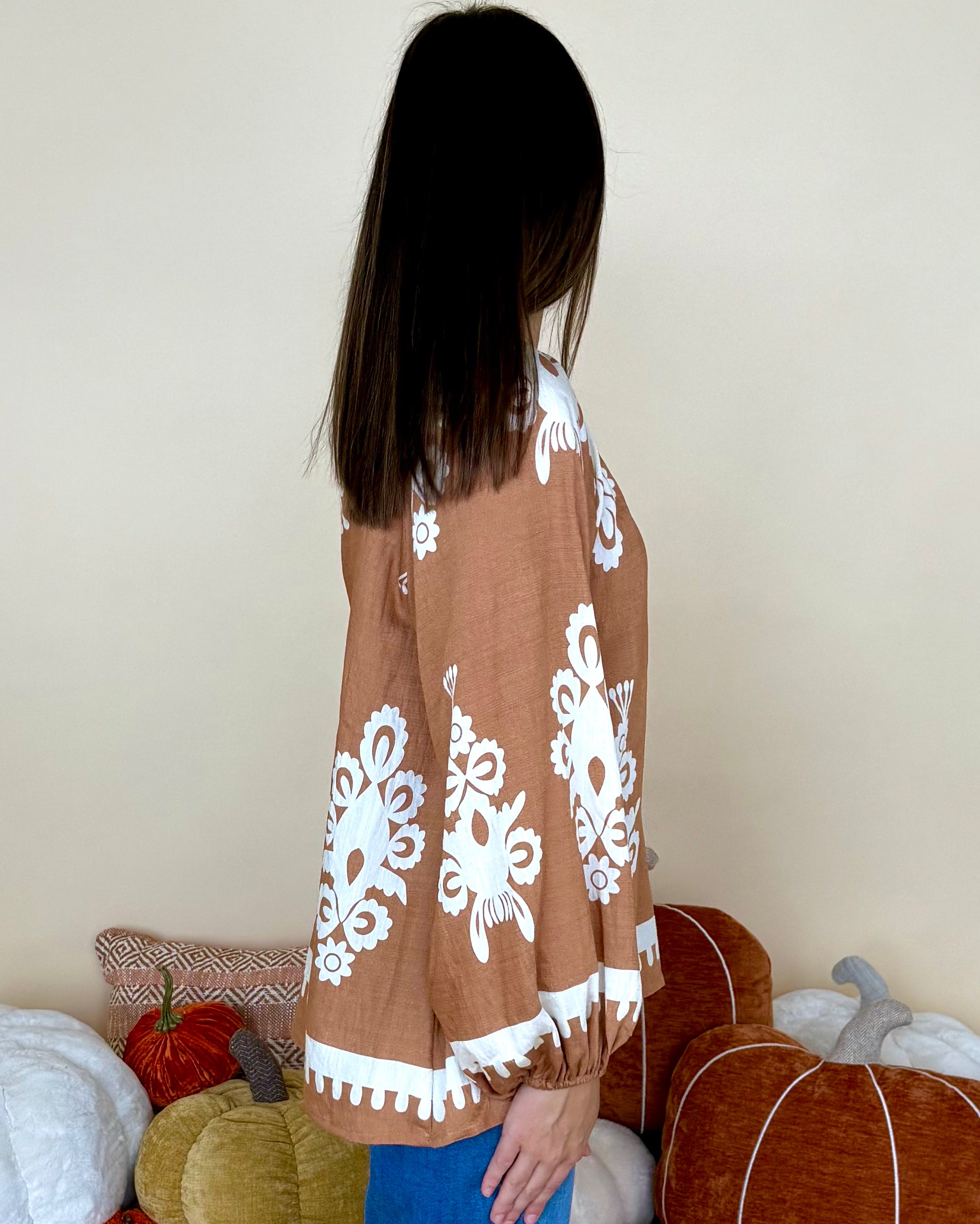 Golden Days Mocha Two Tone Print Top-Shop-Womens-Boutique-Clothing