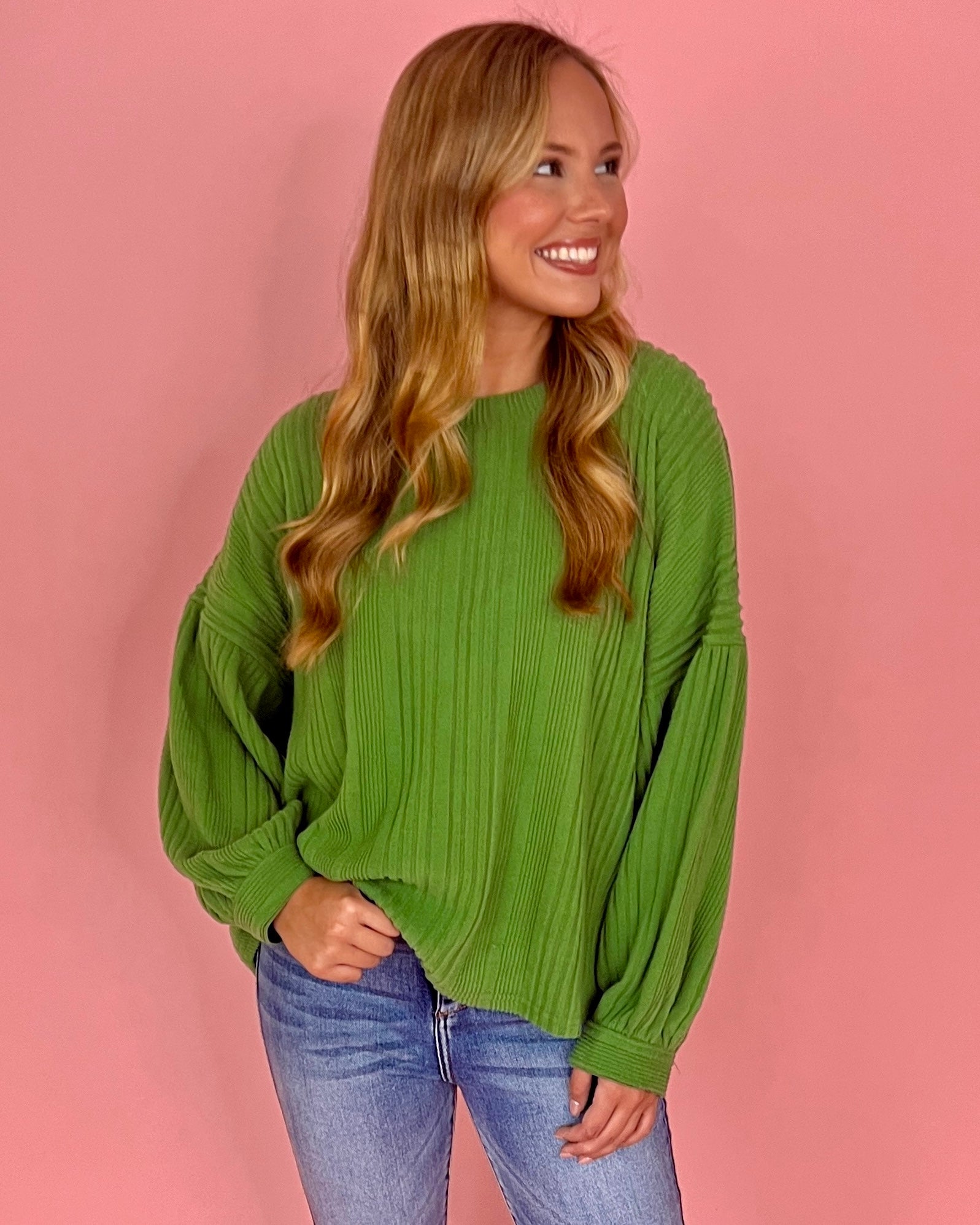 Stay With Me Apple Green Ribbed Puff Sleeve Knit Top-Shop-Womens-Boutique-Clothing