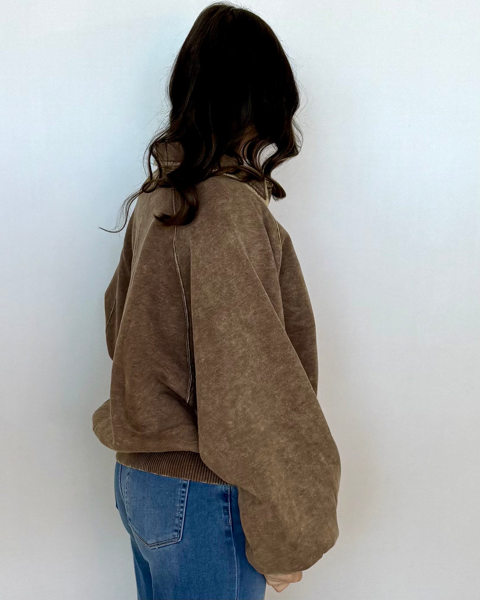 Cloud Nine Mocha Washed Button Up Sweatshirt-Shop-Womens-Boutique-Clothing