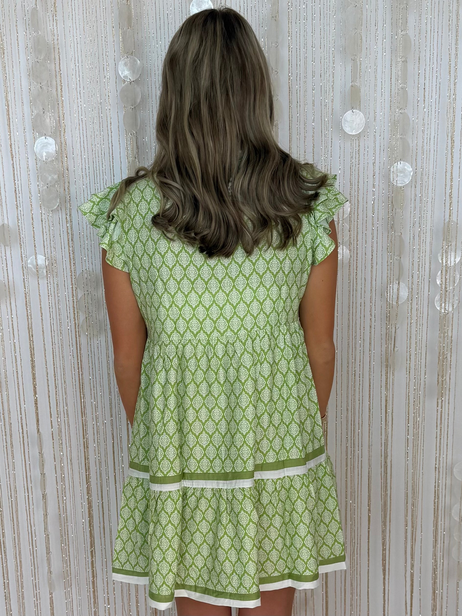 Feeling Posh Key Lime Ruffle Sleeve Tiered Dress-Shop-Womens-Boutique-Clothing