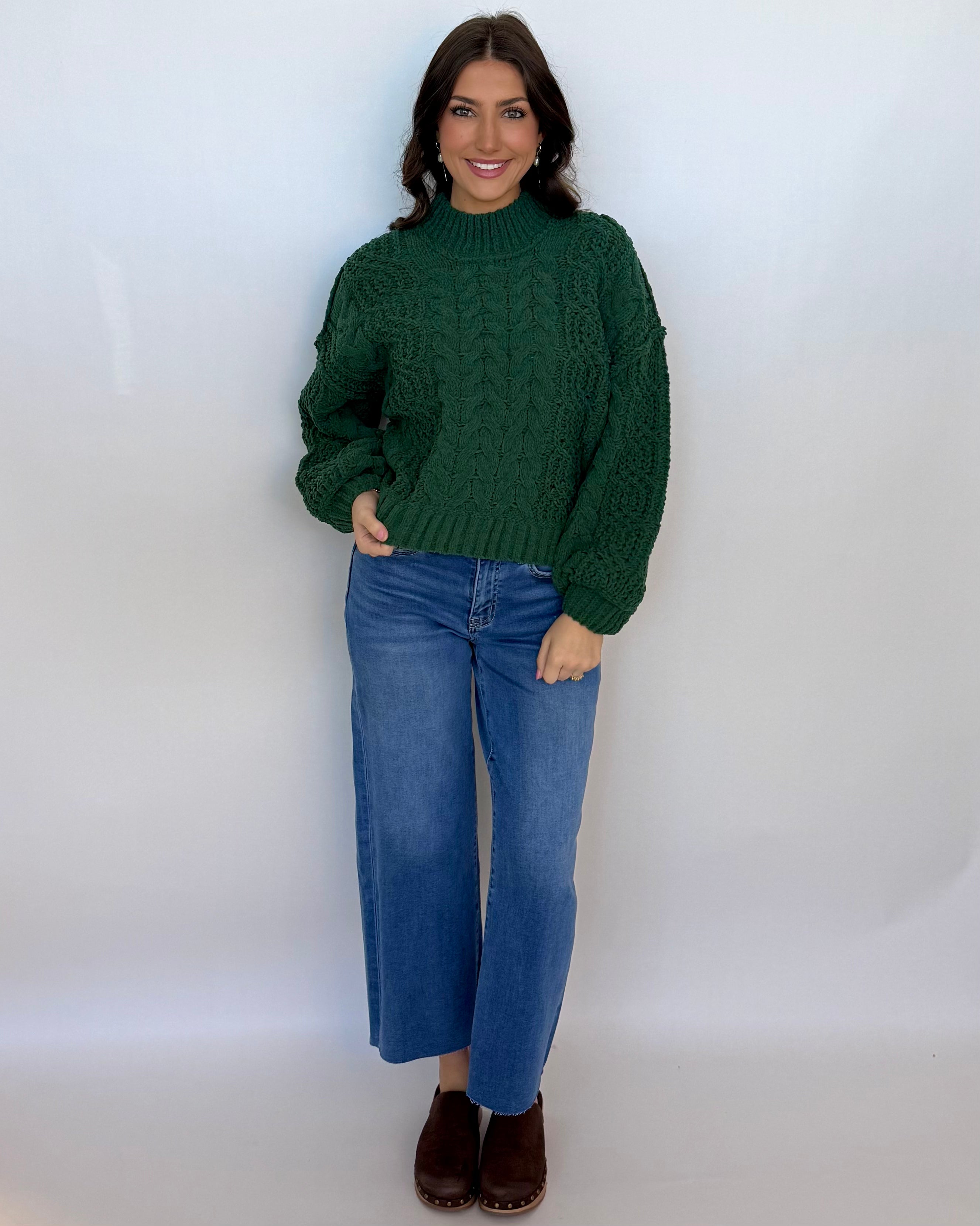 Woodlands Dk Green Cable Knit Sweater-Shop-Womens-Boutique-Clothing