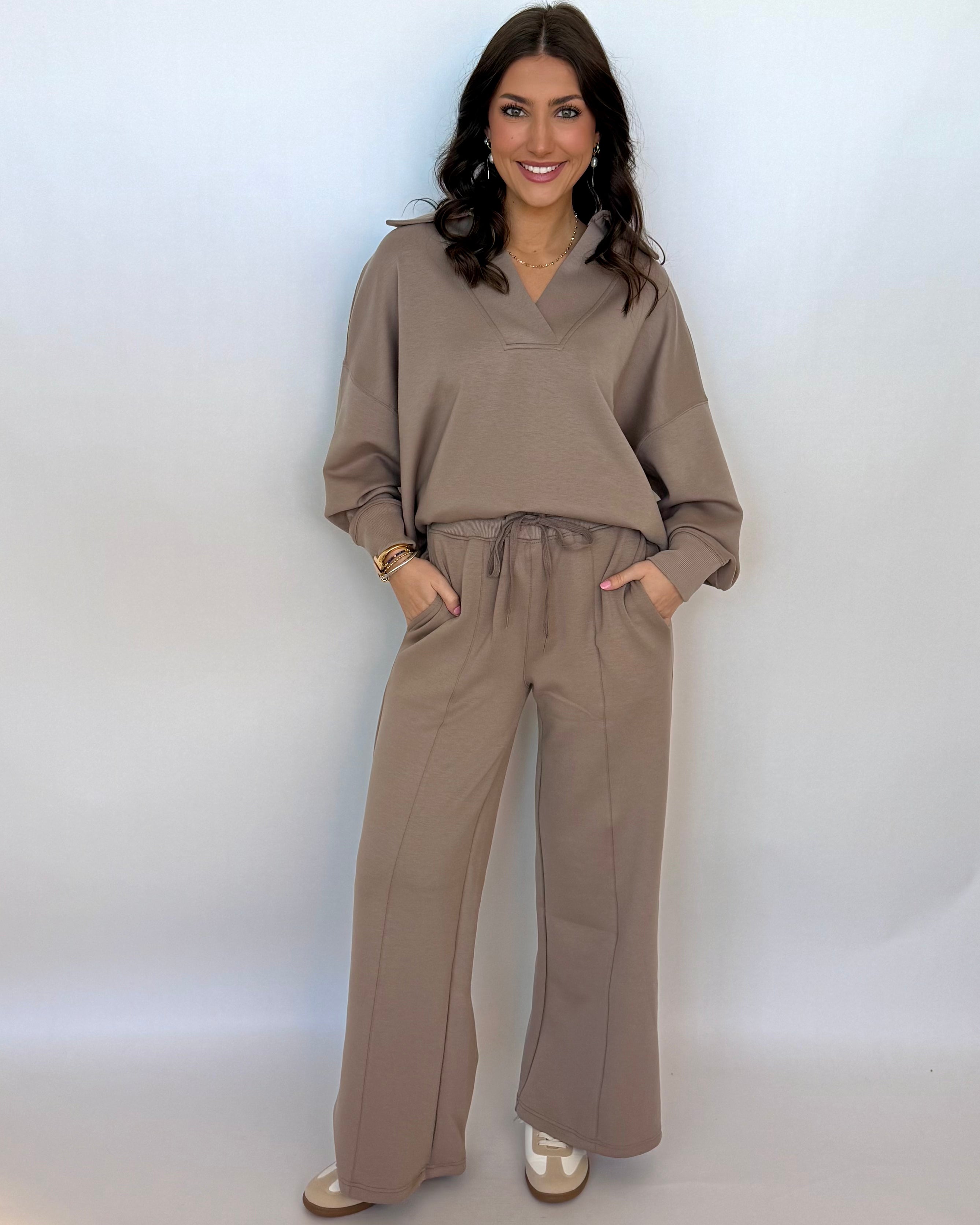Town Lights Cocoa Scuba Collared Set-Shop-Womens-Boutique-Clothing