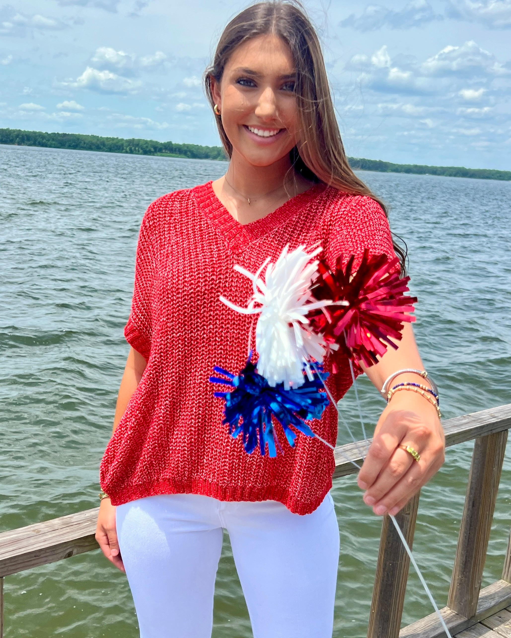 Old School Tomato Red Crochet Sweater-Shop-Womens-Boutique-Clothing