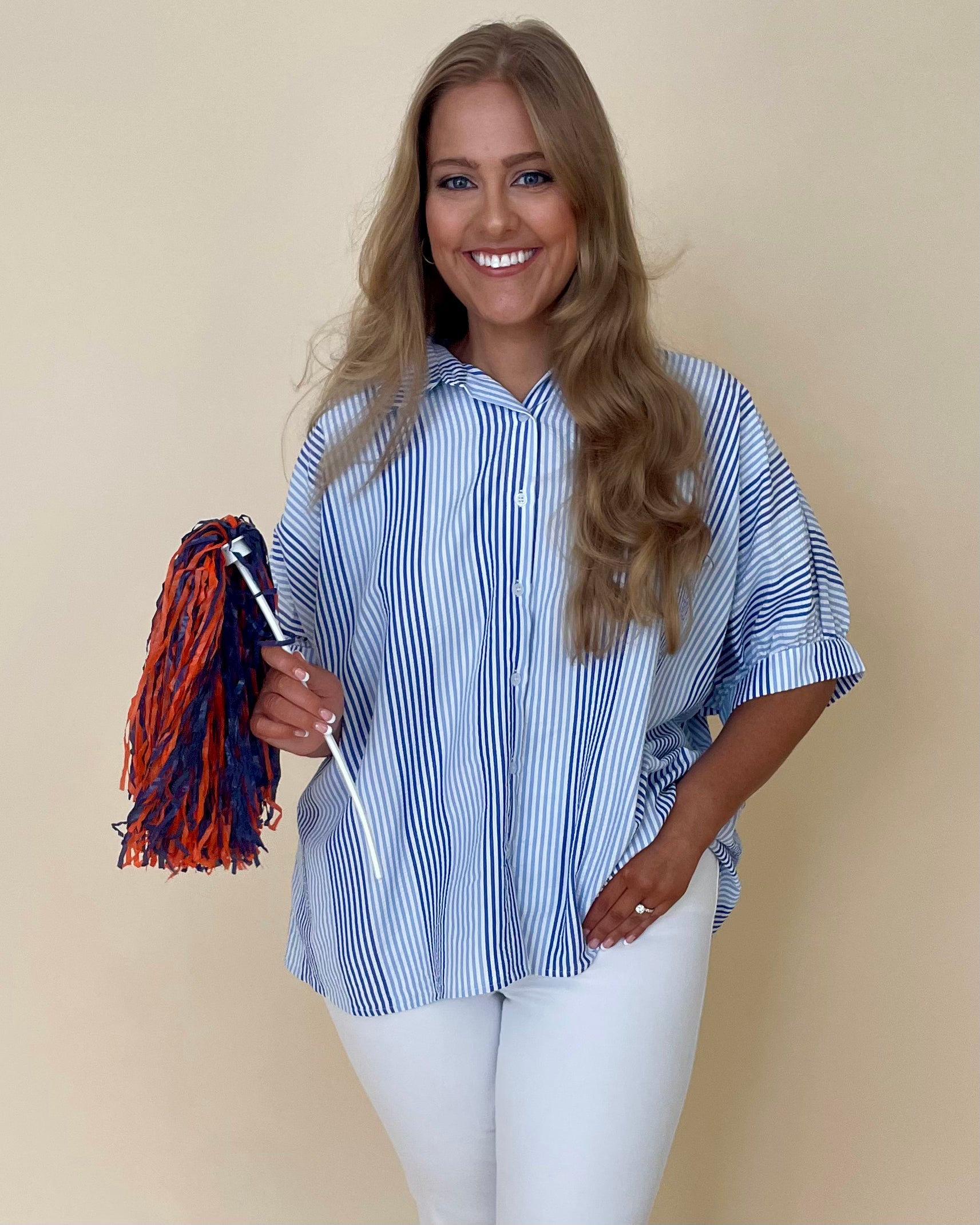 Live For It Blue/Denim Plus Striped Top-Shop-Womens-Boutique-Clothing