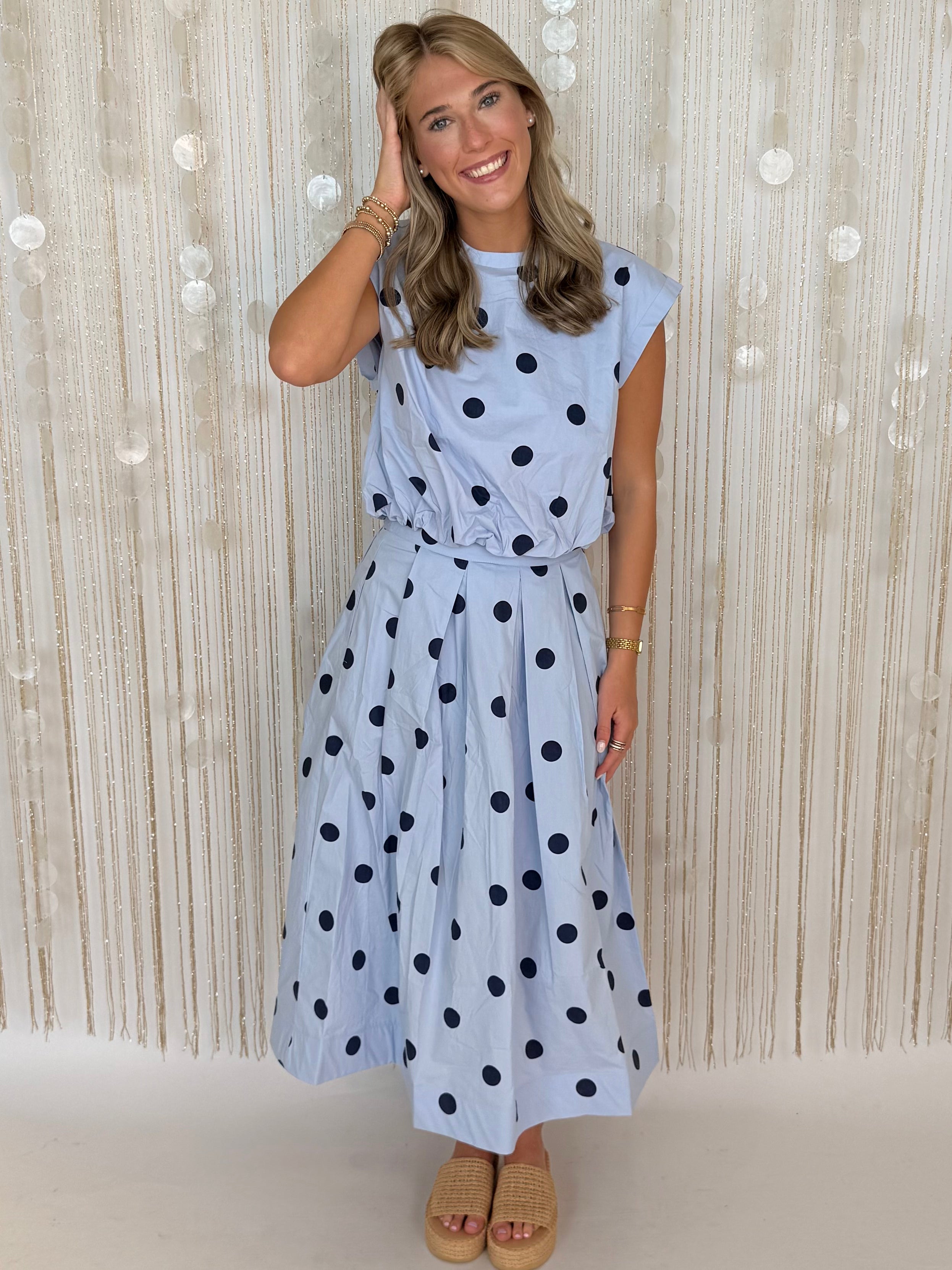 Sweet Laurel Blue Pleated Midi Skirt-Shop-Womens-Boutique-Clothing