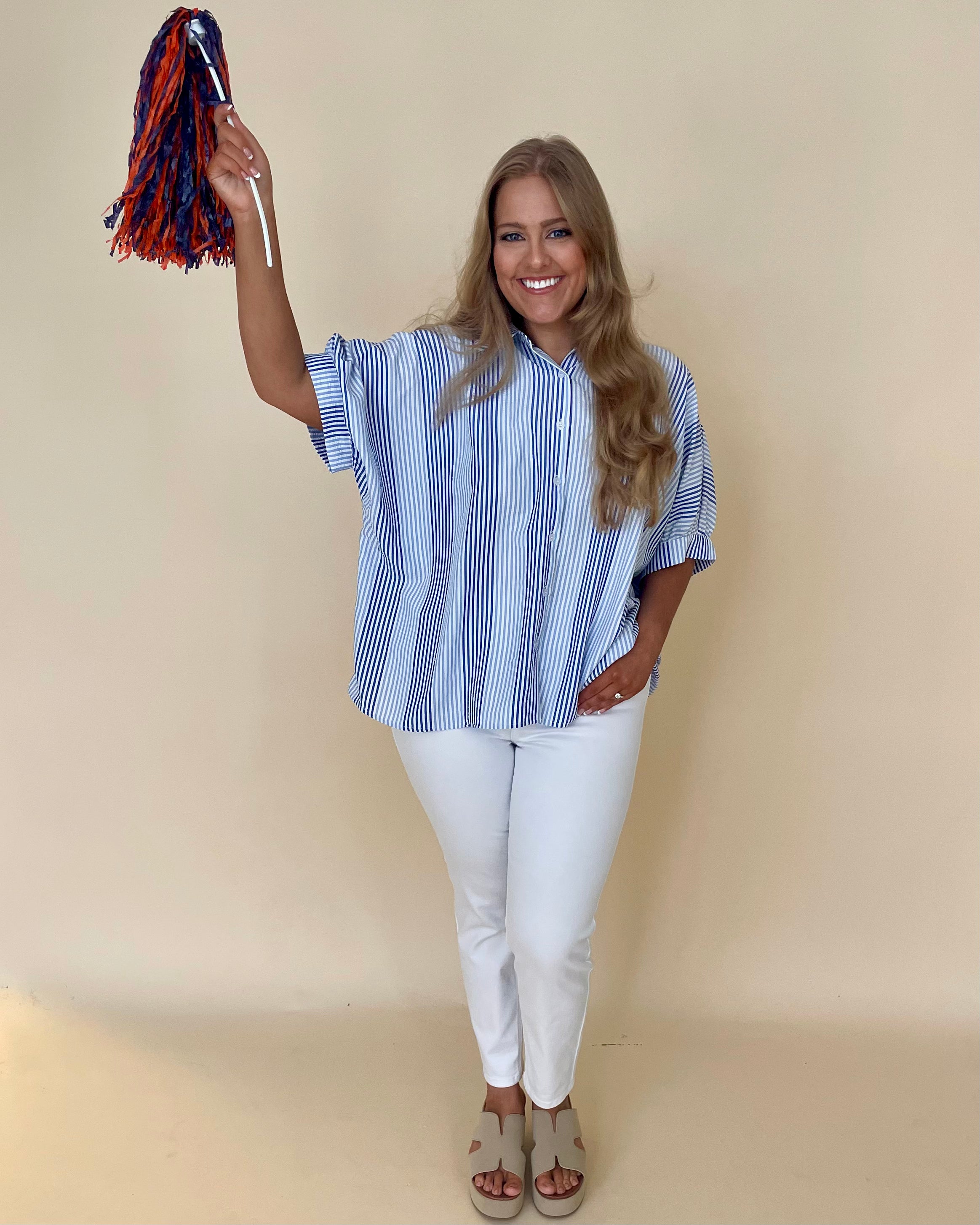 Live For It Blue/Denim Plus Striped Top-Shop-Womens-Boutique-Clothing