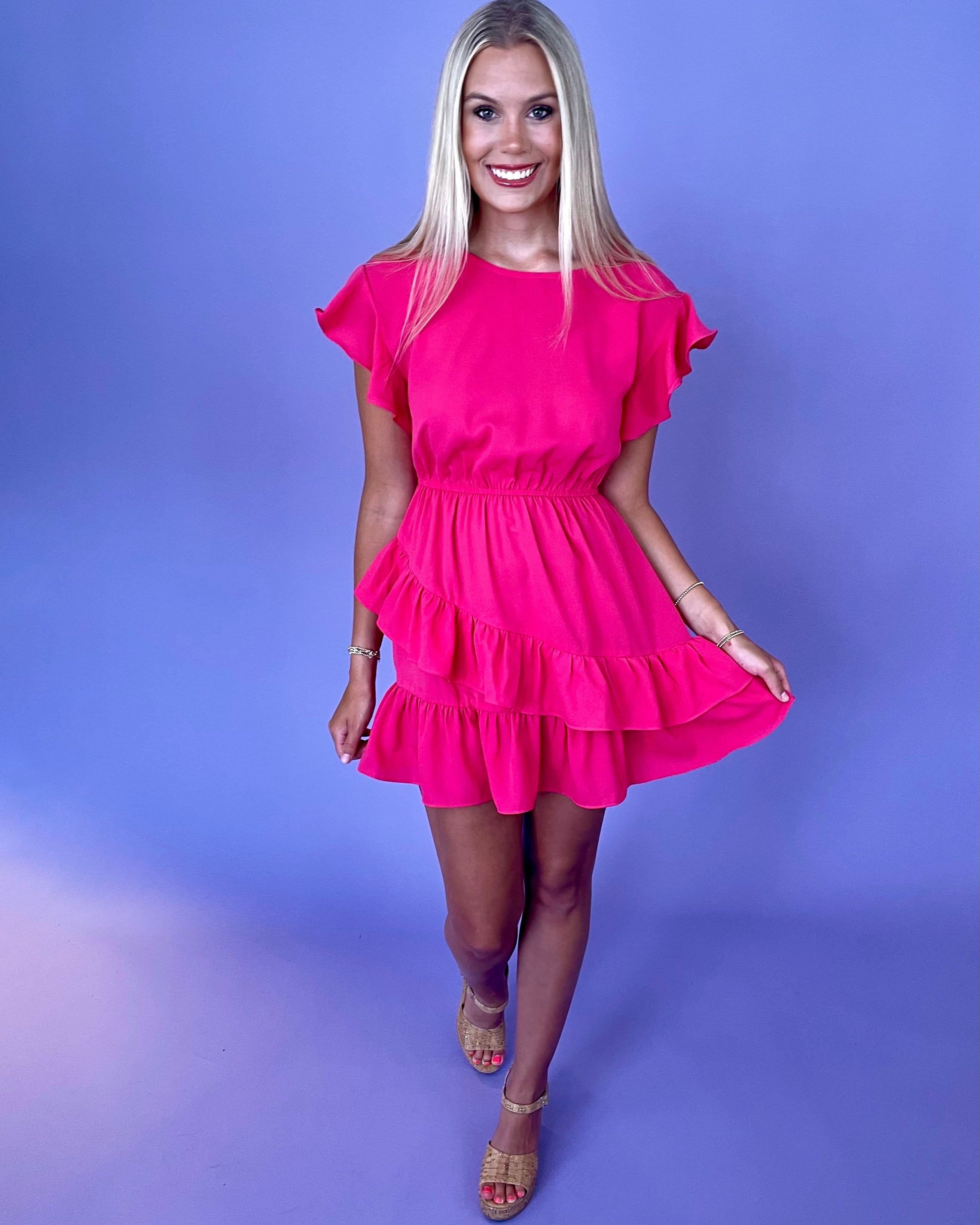 The Lead Hot Pink Ruffle Dress-Shop-Womens-Boutique-Clothing