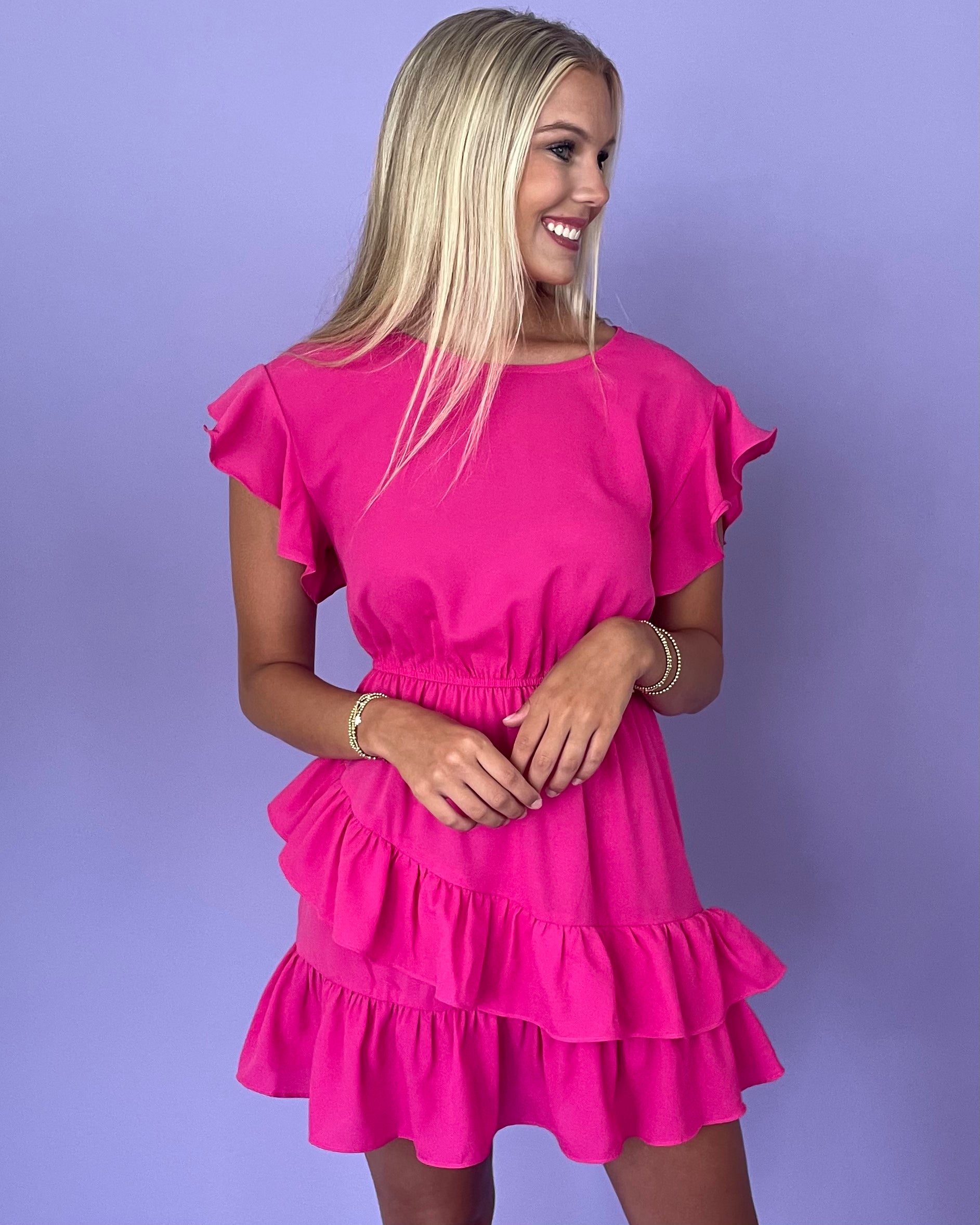 The Lead Hot Pink Ruffle Dress-Shop-Womens-Boutique-Clothing