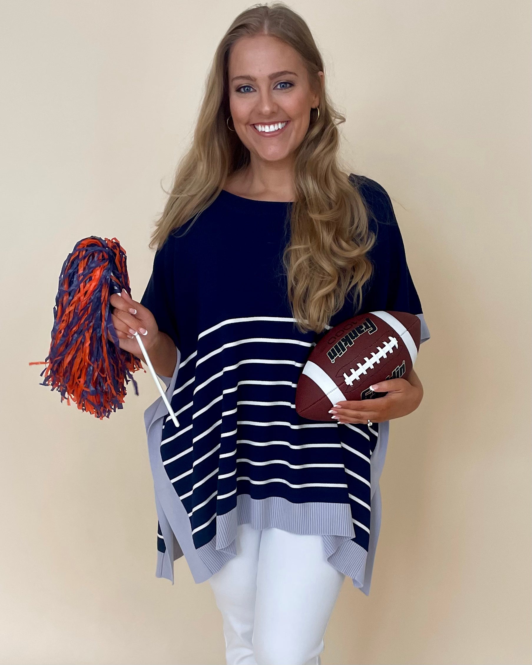 Delightful Navy Plus Striped Poncho-Shop-Womens-Boutique-Clothing