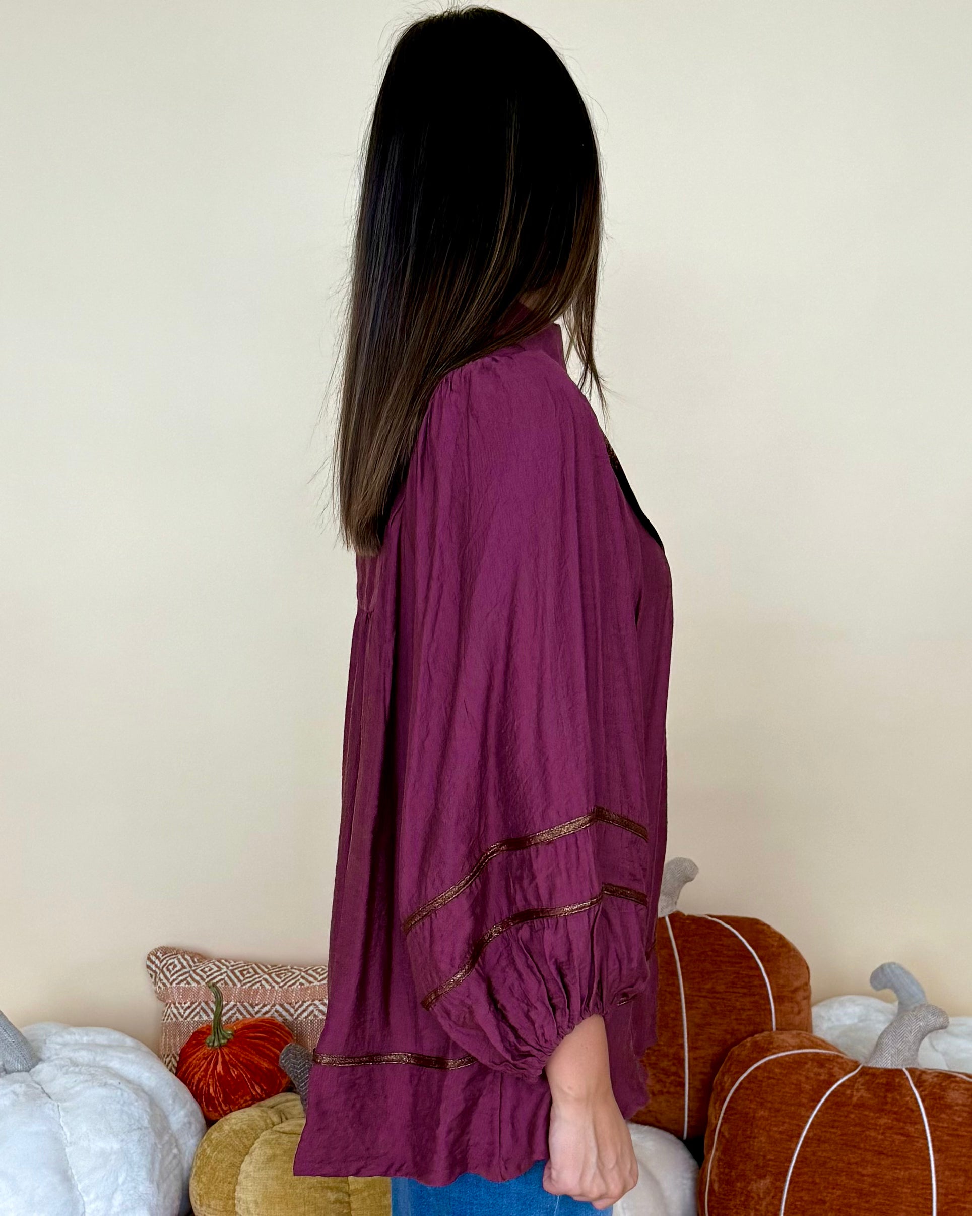 Moment Of Time Merlot Smocked Piping Top-Shop-Womens-Boutique-Clothing