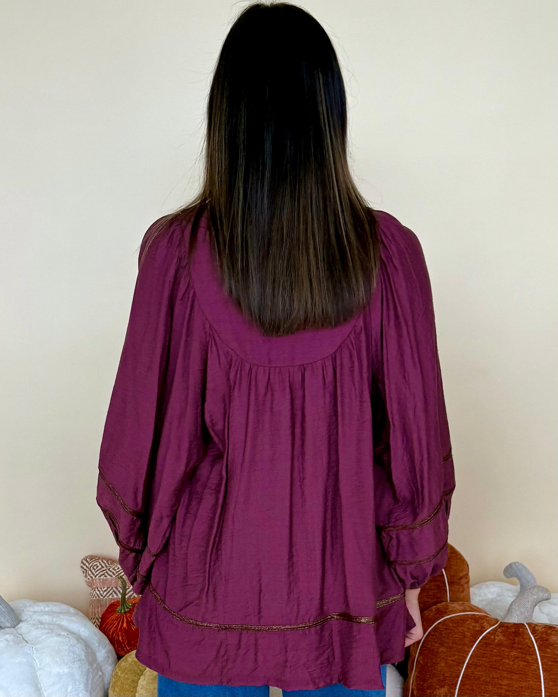 Moment Of Time Merlot Smocked Piping Top-Shop-Womens-Boutique-Clothing