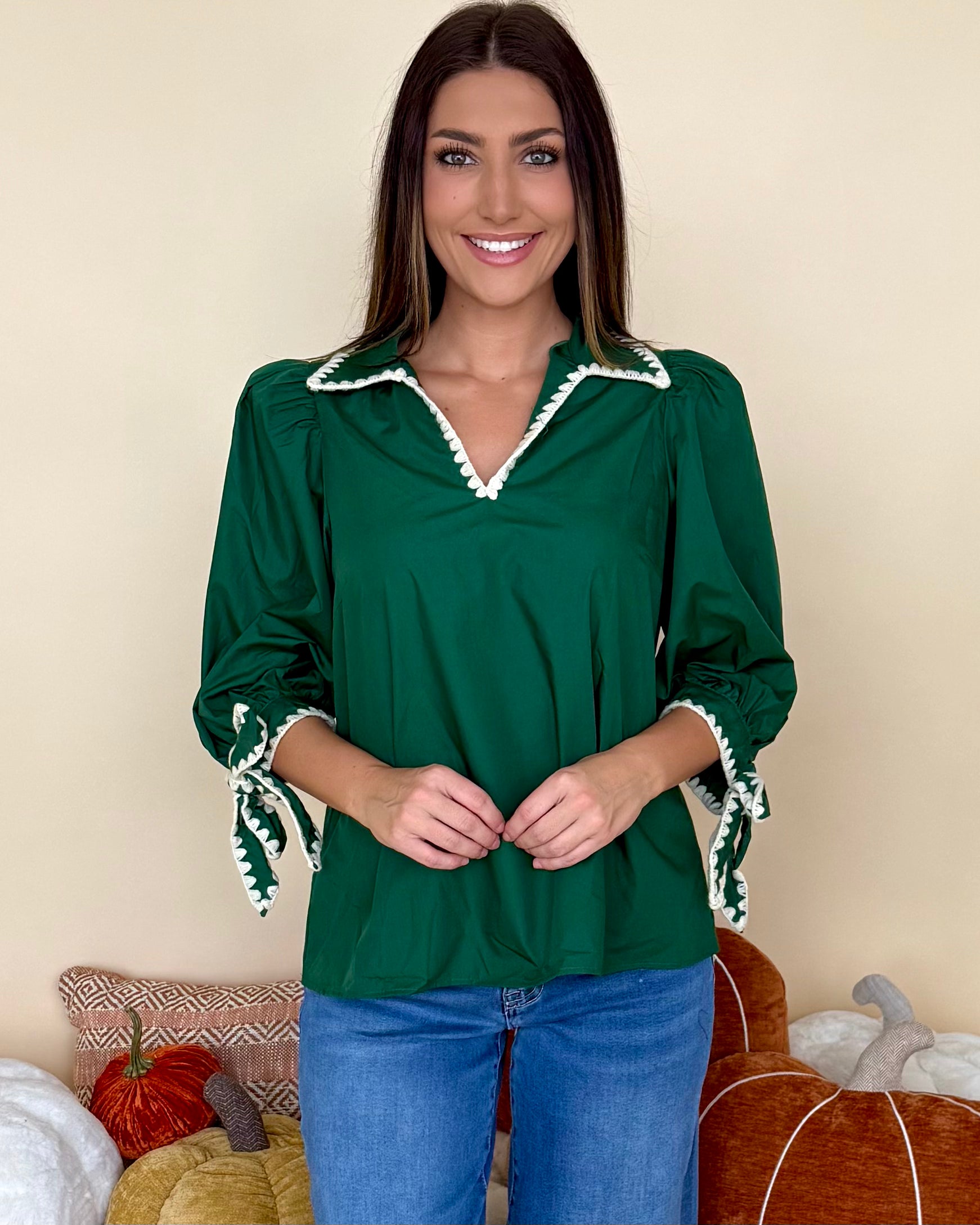 Get Back To It Pine Stitched Bow Top-Shop-Womens-Boutique-Clothing