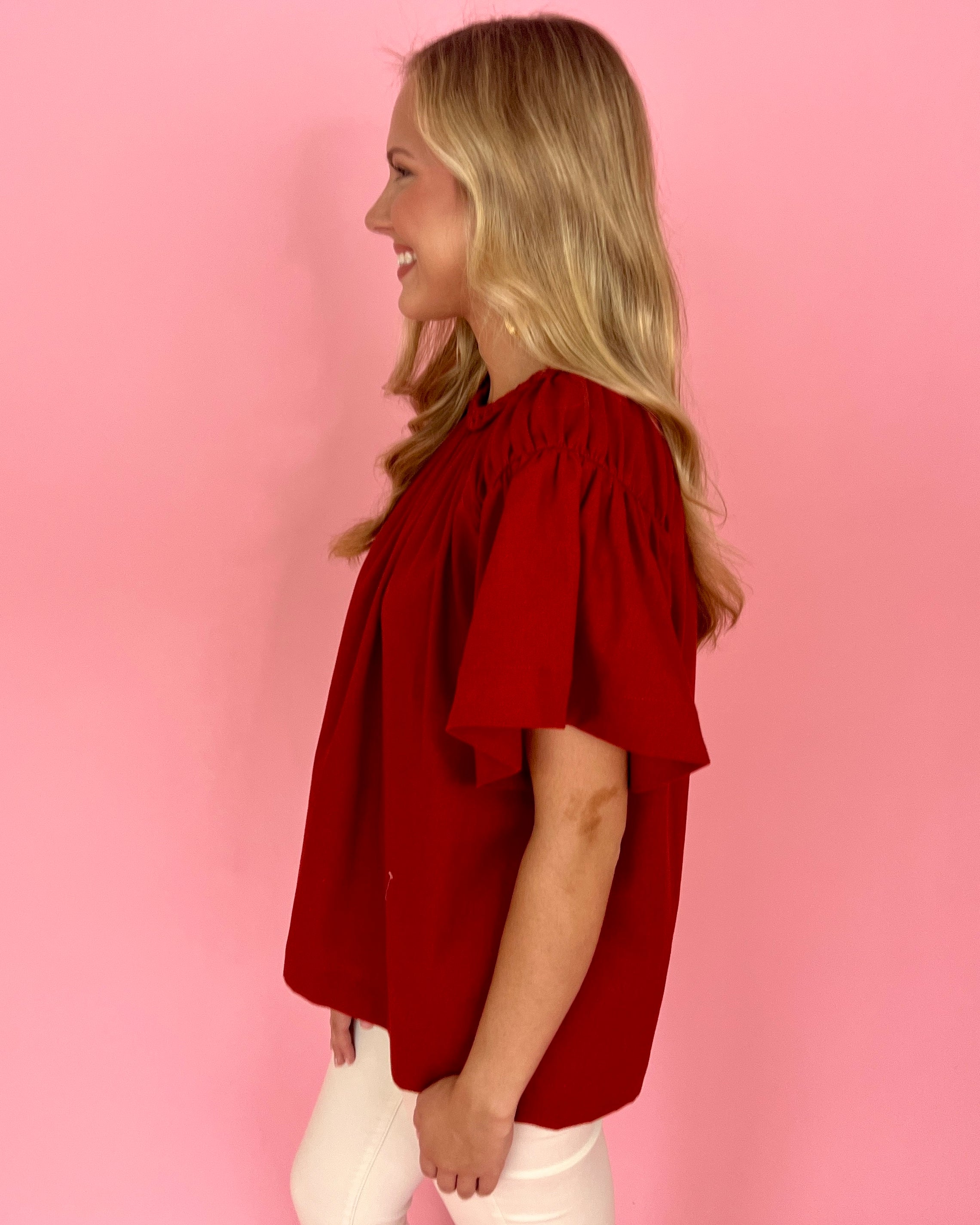 Getting Along Brick Braided Detail Ruffle Top-Shop-Womens-Boutique-Clothing