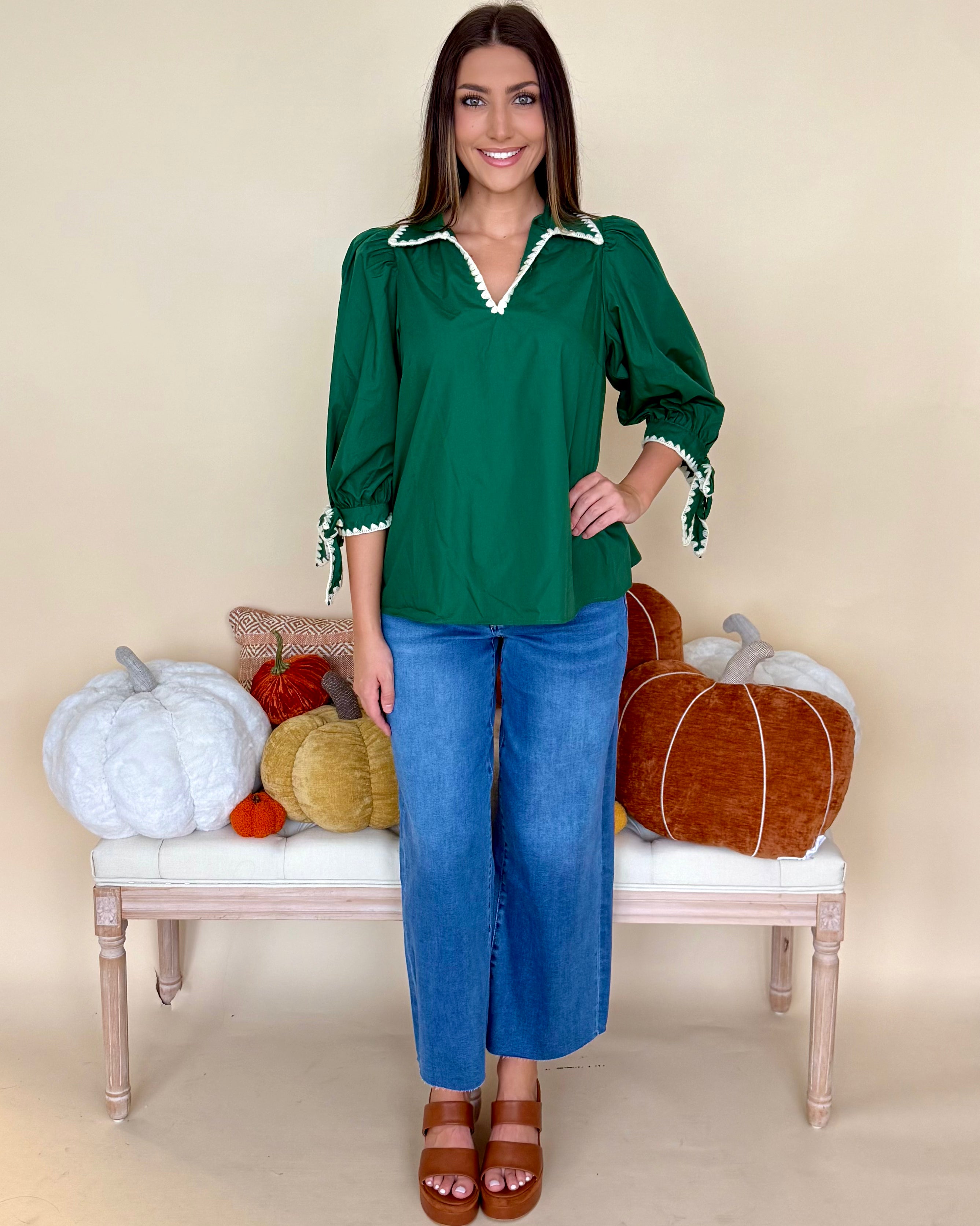 Get Back To It Pine Stitched Bow Top-Shop-Womens-Boutique-Clothing