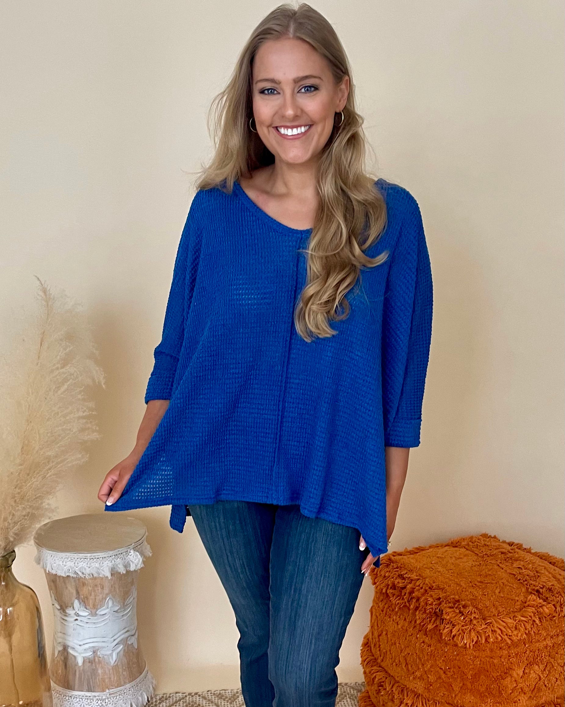 Casual Ease Classic Blue Plus Jacquard Sweater-Shop-Womens-Boutique-Clothing