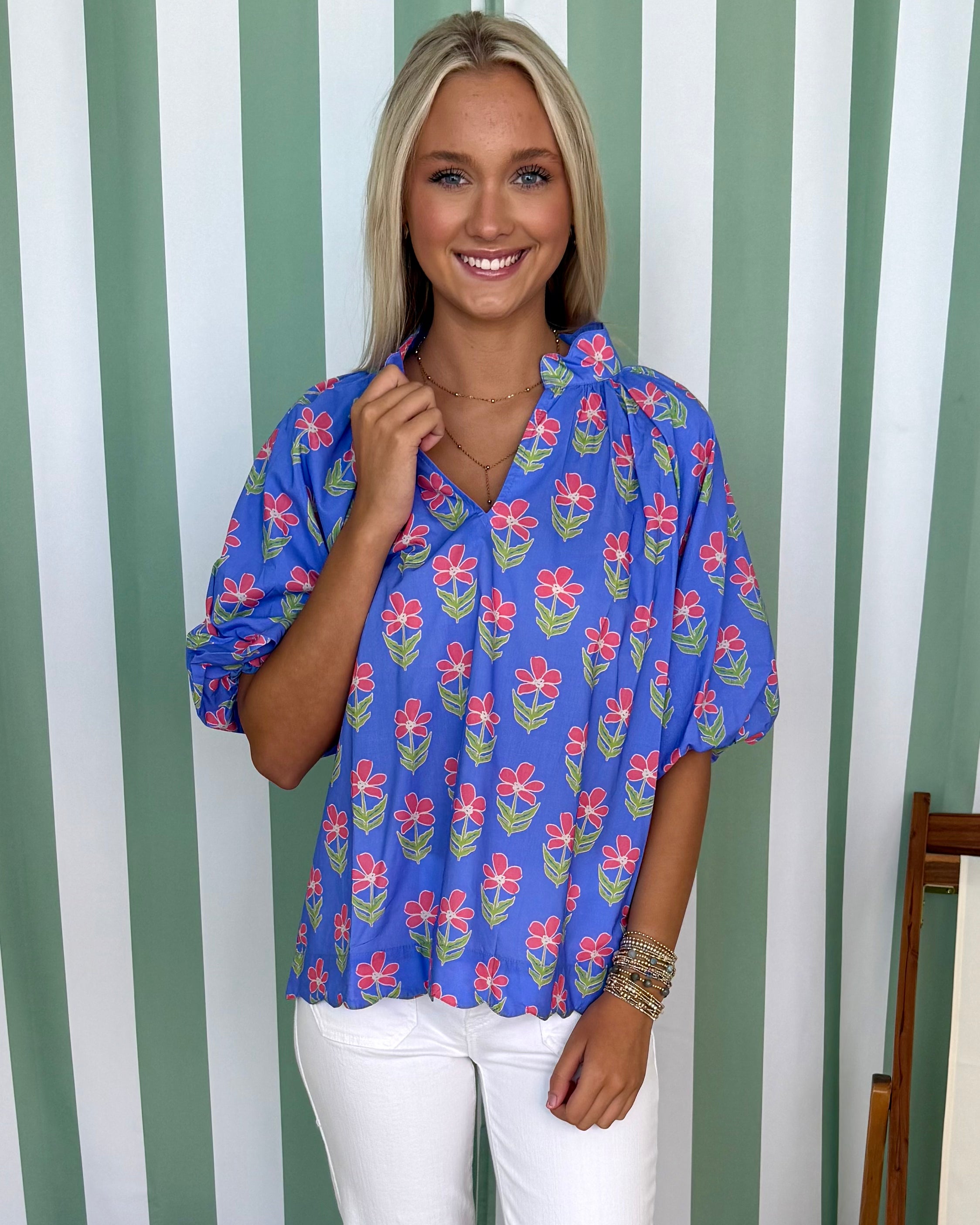 By Chance Periwinkle Mix Floral Top-Shop-Womens-Boutique-Clothing