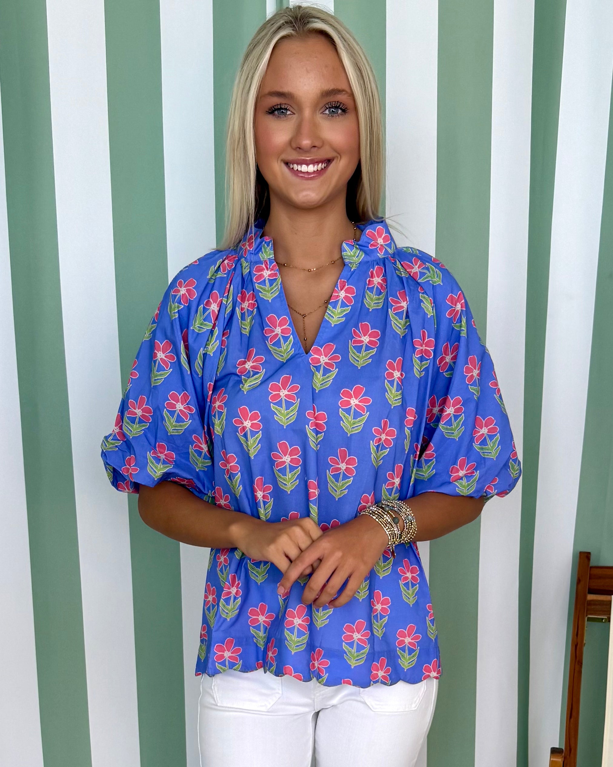 By Chance Periwinkle Mix Floral Top-Shop-Womens-Boutique-Clothing