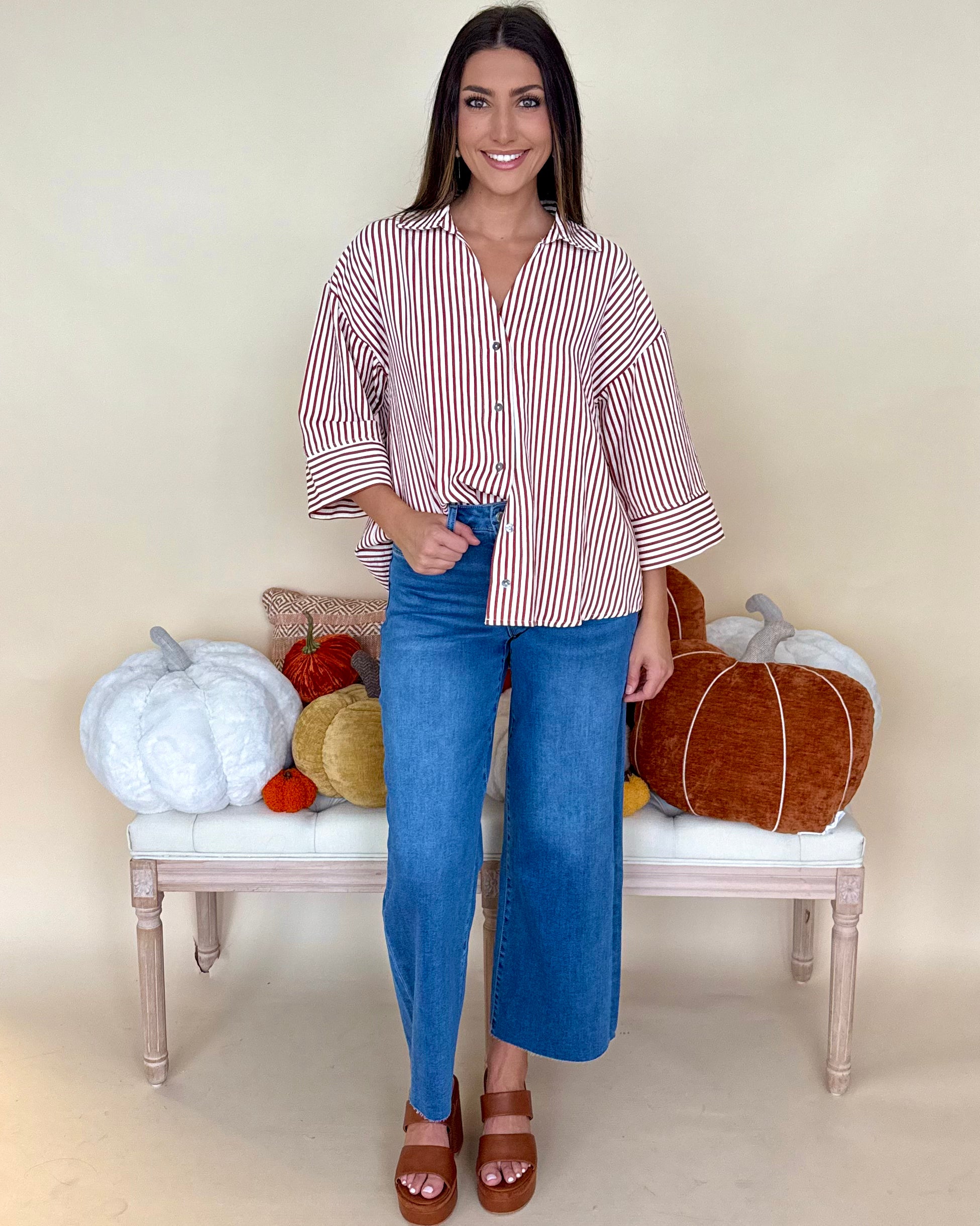 Bottom Line Rust Stripe Collared Top-Shop-Womens-Boutique-Clothing