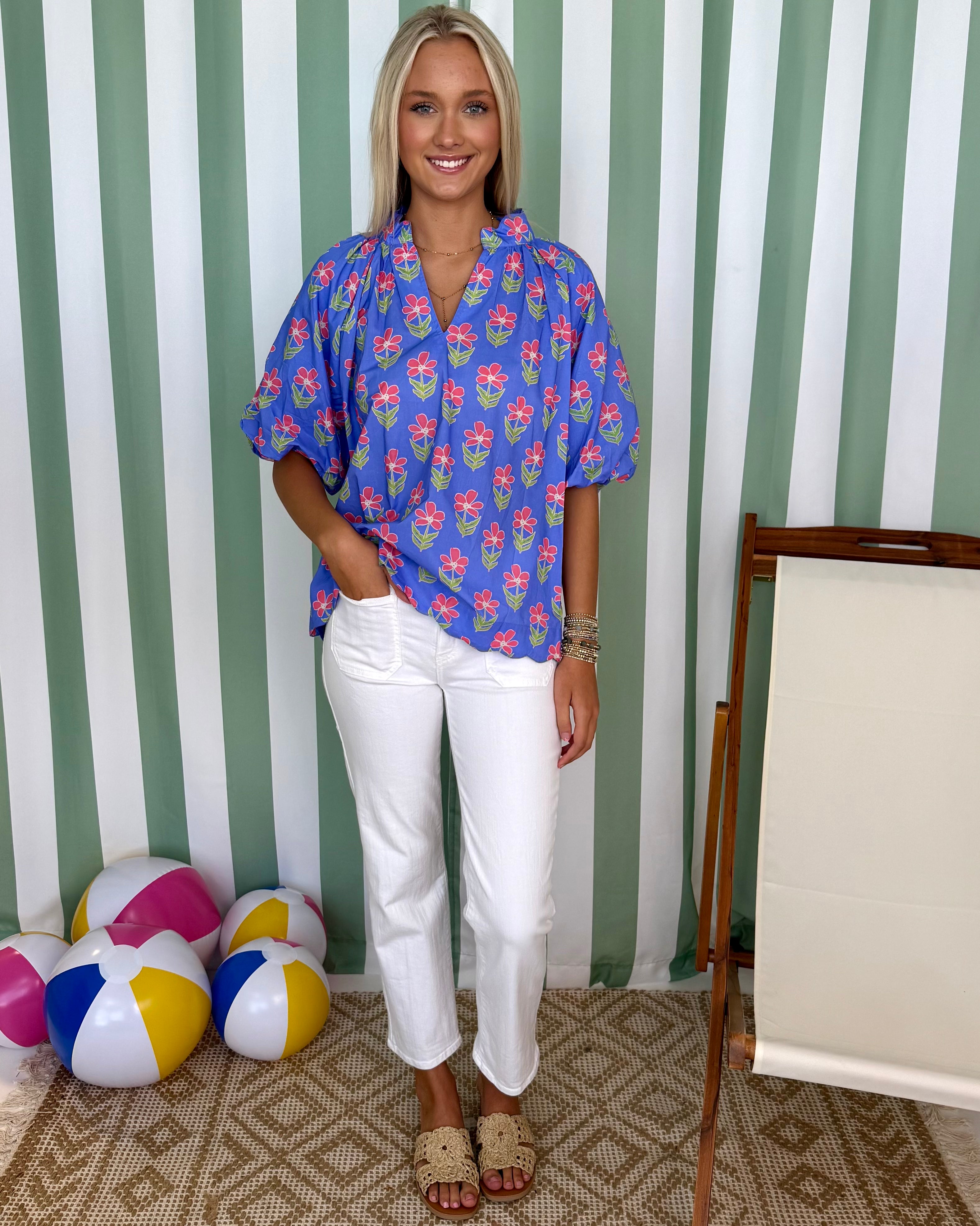 By Chance Periwinkle Mix Floral Top-Shop-Womens-Boutique-Clothing