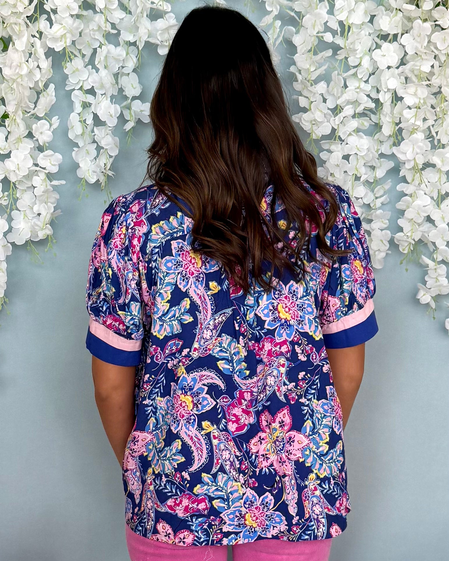 Dazed and Confused Navy Mix Paisley Smocked Top-Shop-Womens-Boutique-Clothing