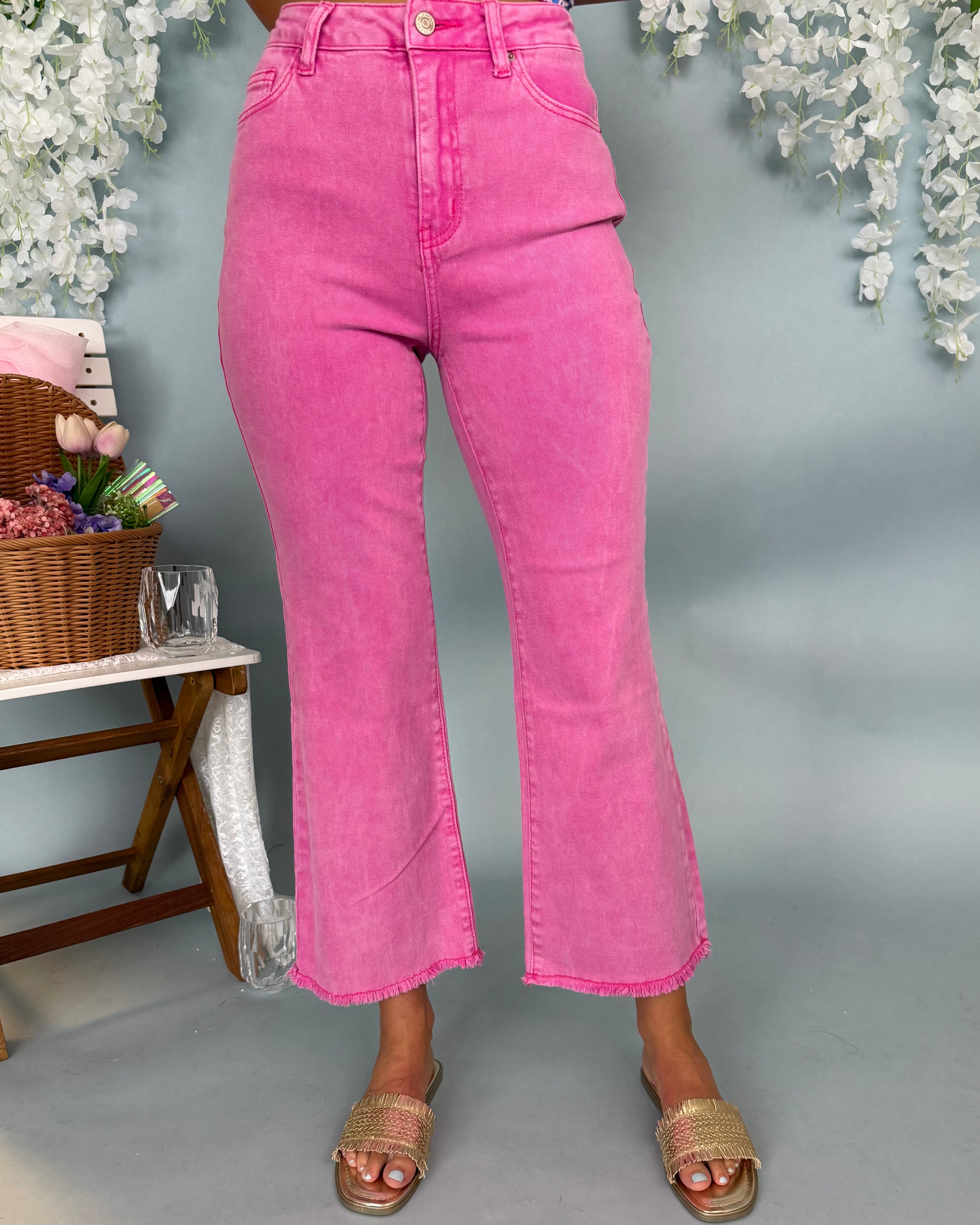 Chit Chat Hot Pink High Waist Fray Jean Large Chit Chat Hot Pink High Waist Fray Jean Large