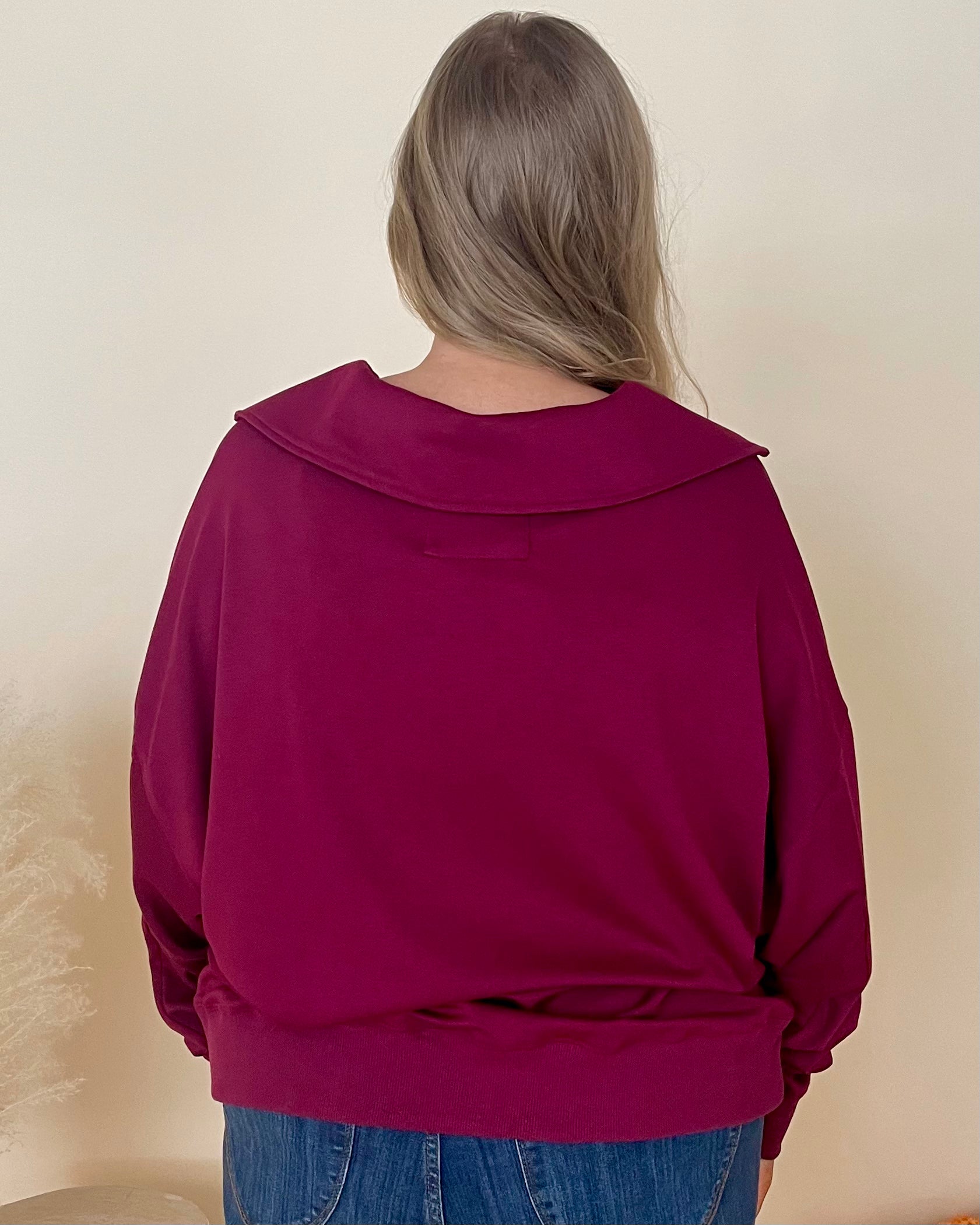 Make Plans Merlot Plus V-Neck Top-Shop-Womens-Boutique-Clothing