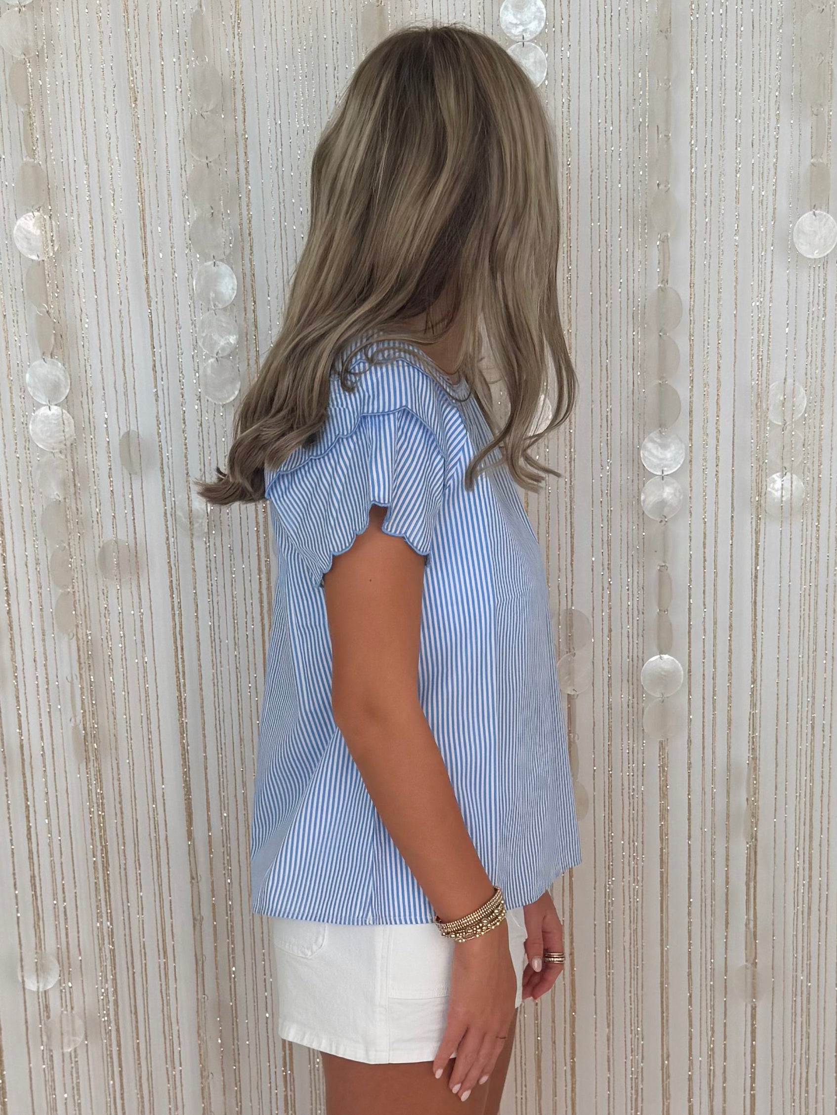 Orchid Breeze Blue Striped Scallop Top-Shop-Womens-Boutique-Clothing