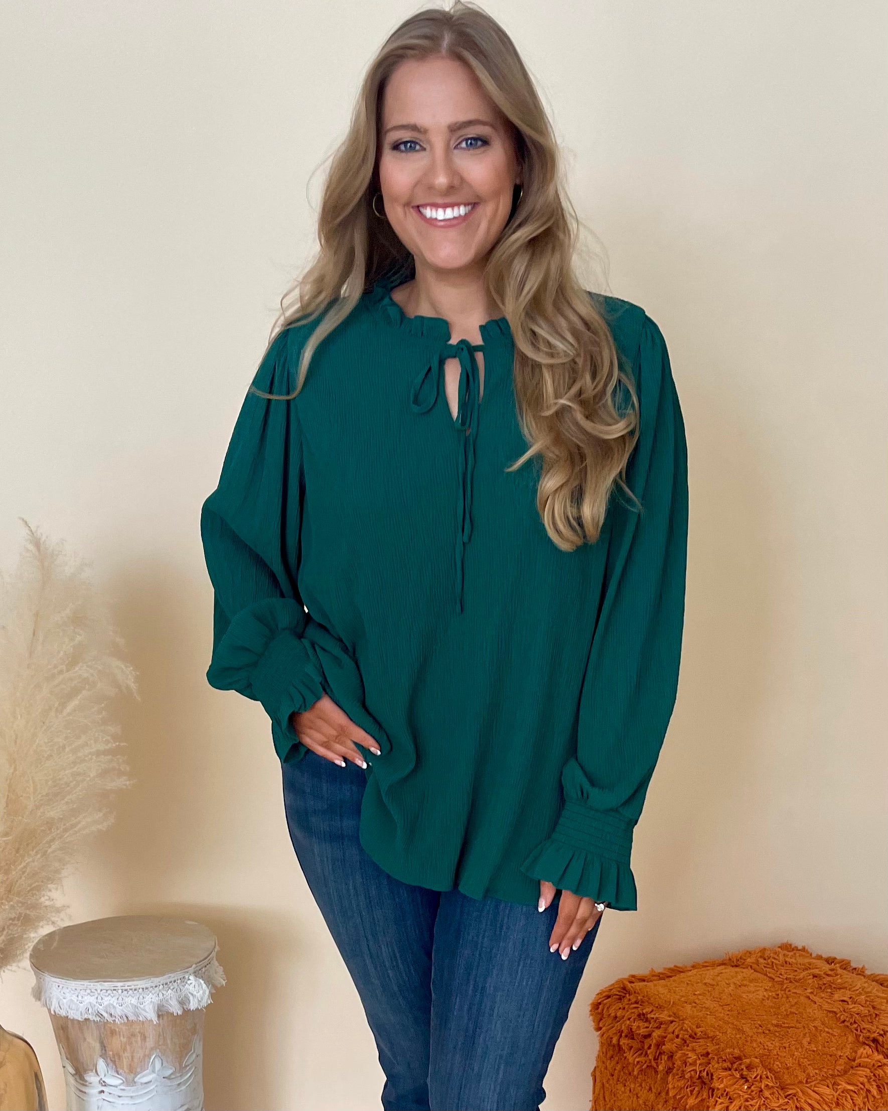 More Than Me Hunter Green Plus Crinkle Top-Shop-Womens-Boutique-Clothing